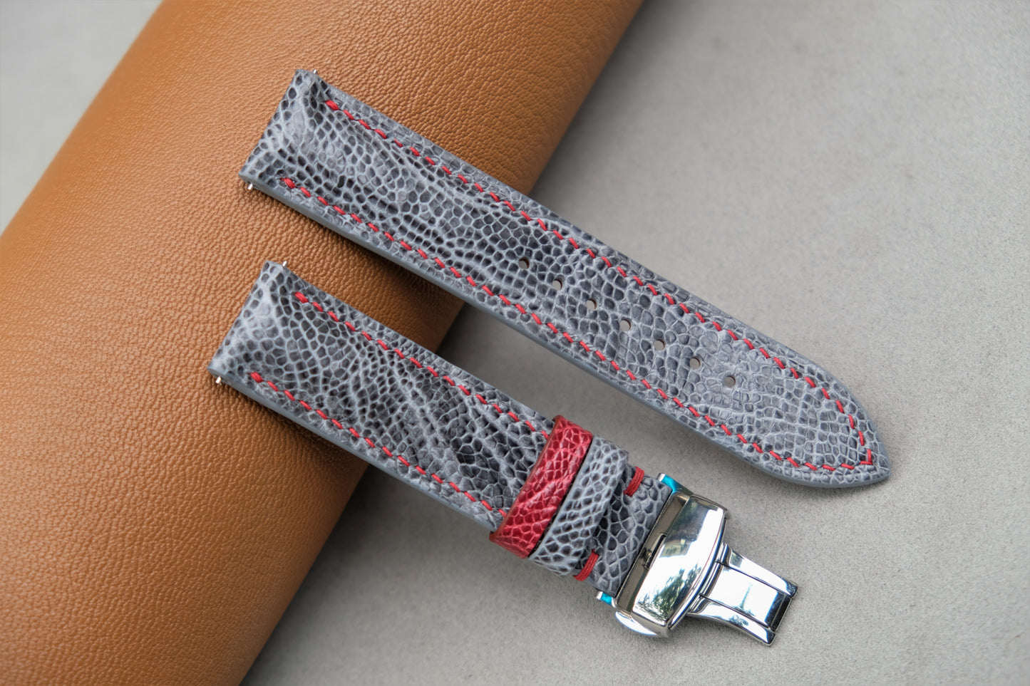 Gray Ostrich Leather Watch Strap