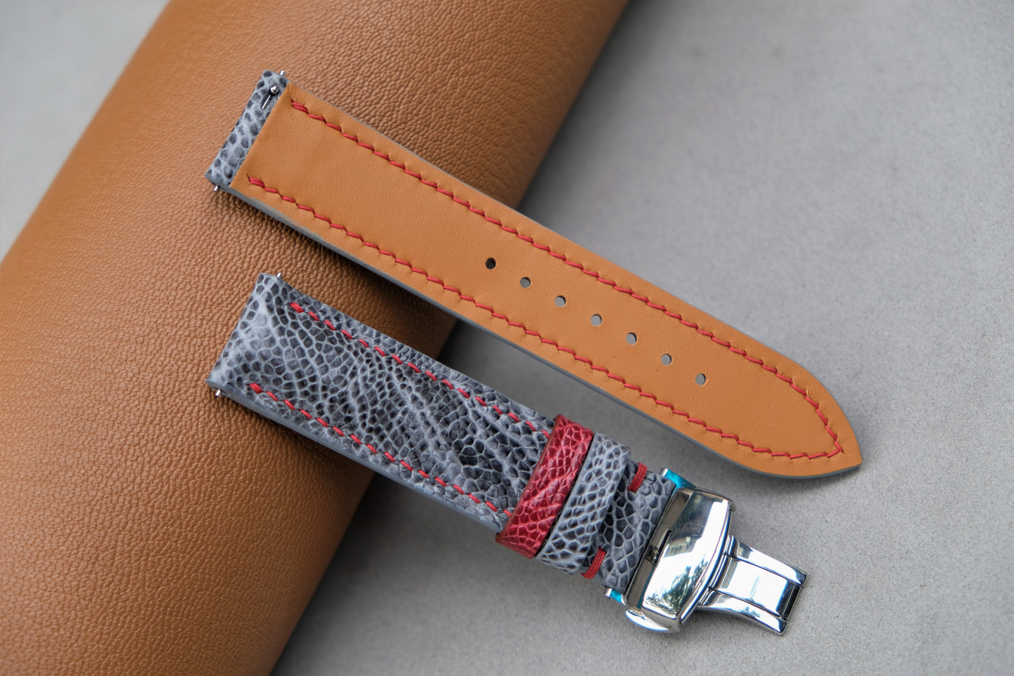 Gray Ostrich Leather Watch Strap