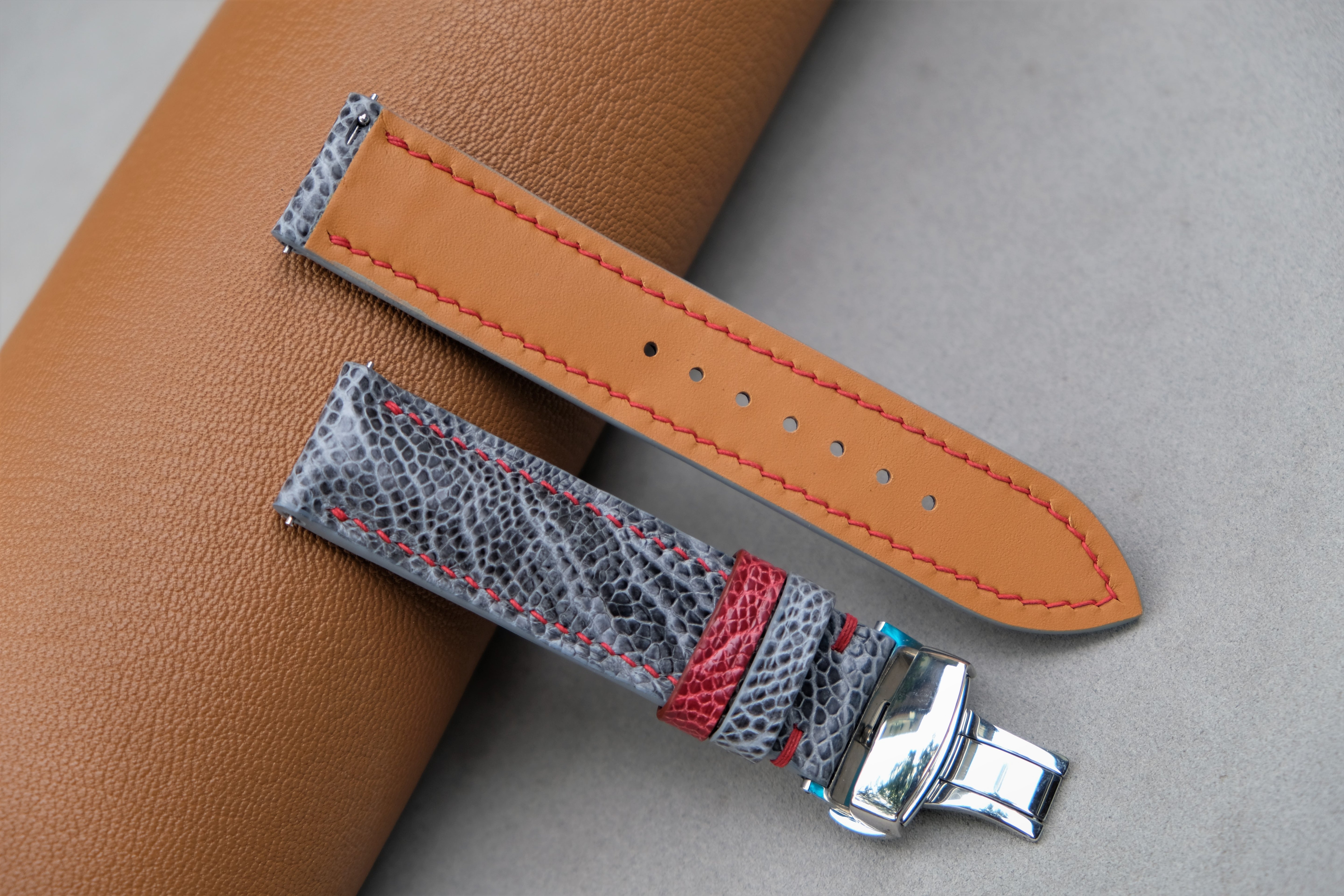 Gray Ostrich Leather Watch Strap