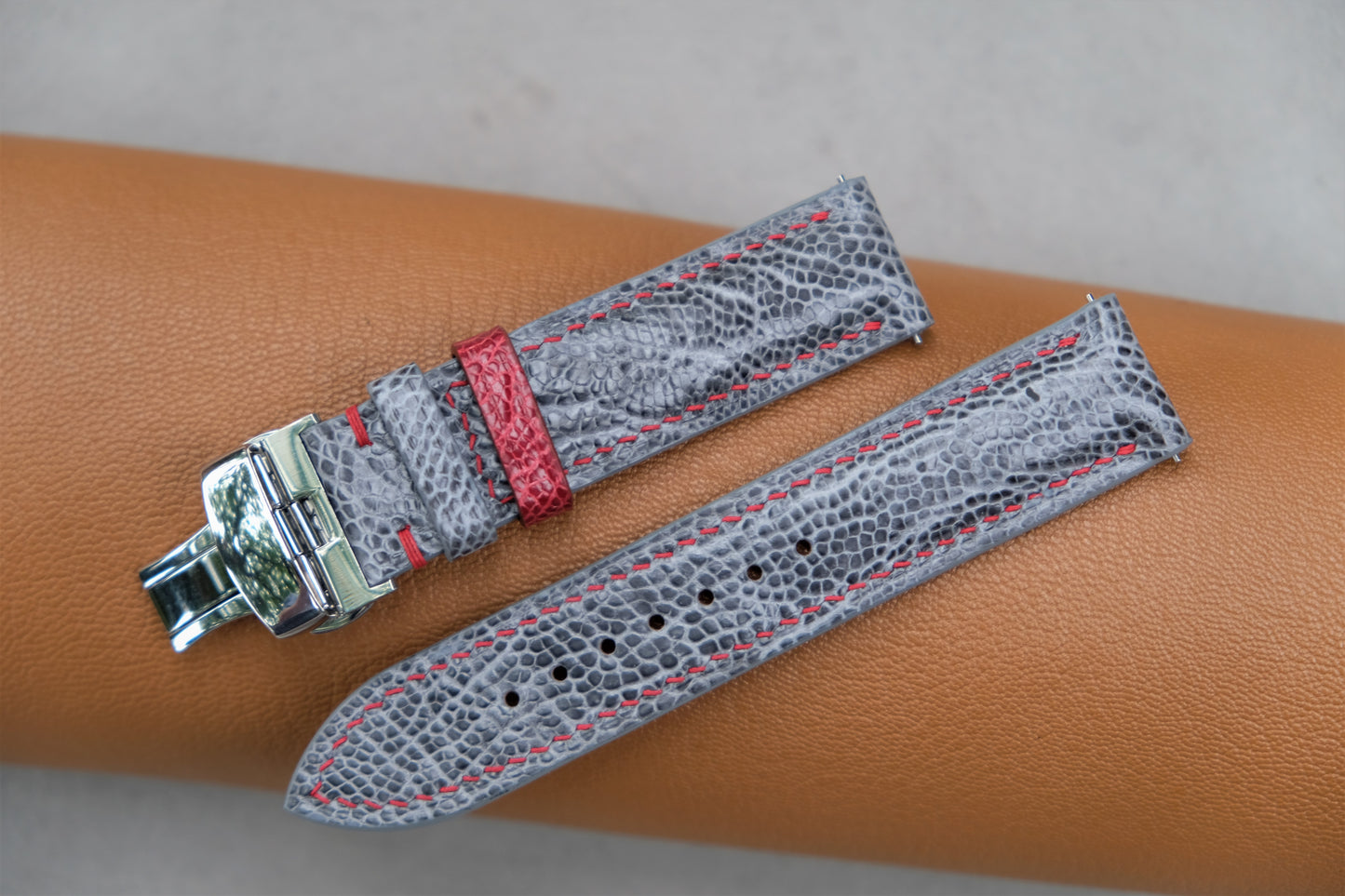 Gray Ostrich Leather Watch Strap