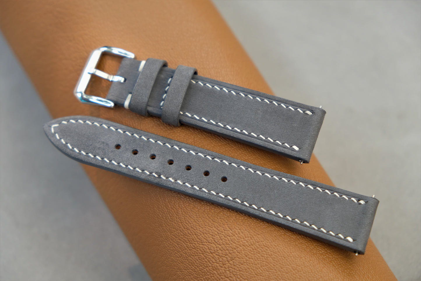 Gray Nubuck Calfskin Leather Watch Strap