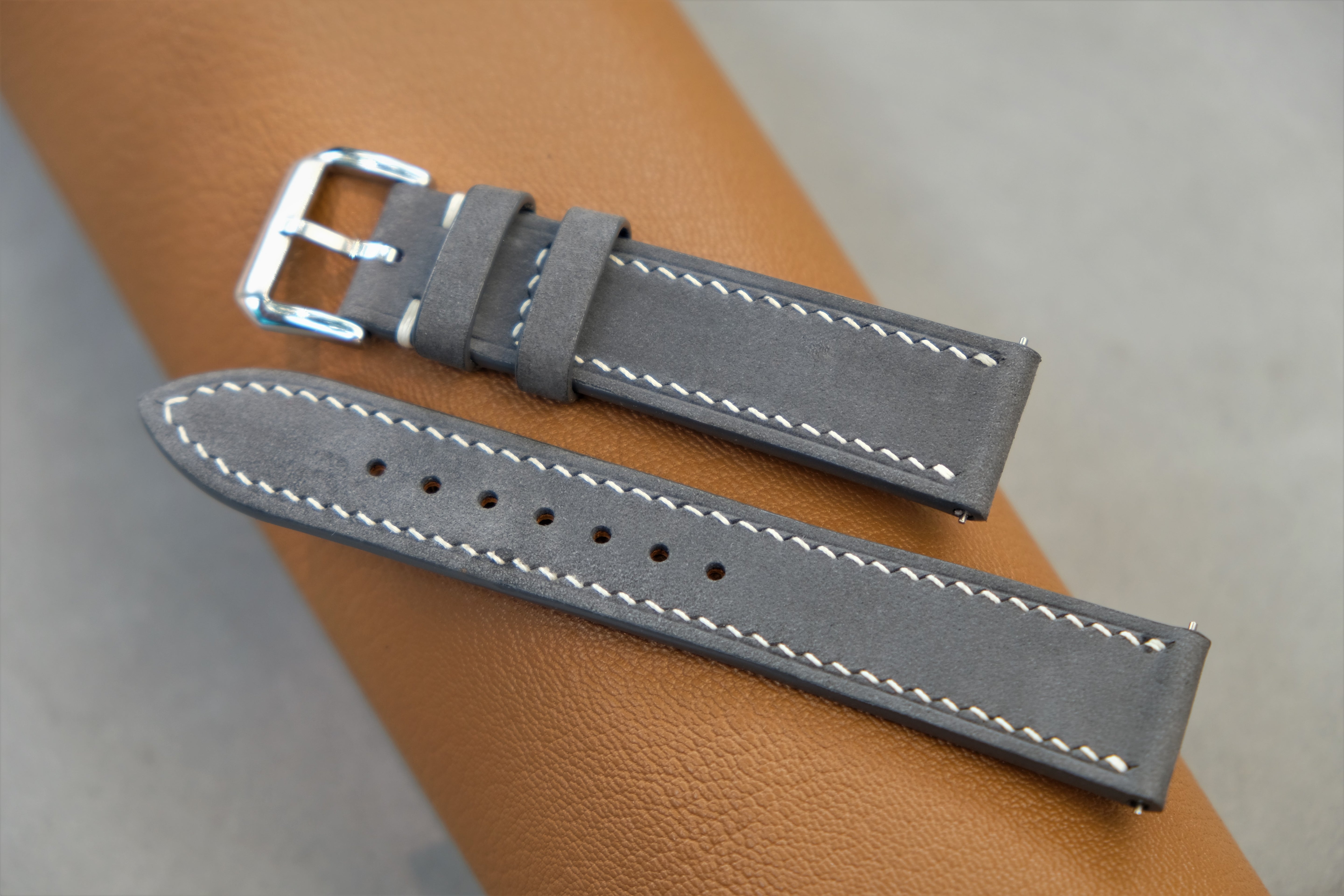 Gray Nubuck Calfskin Leather Watch Strap