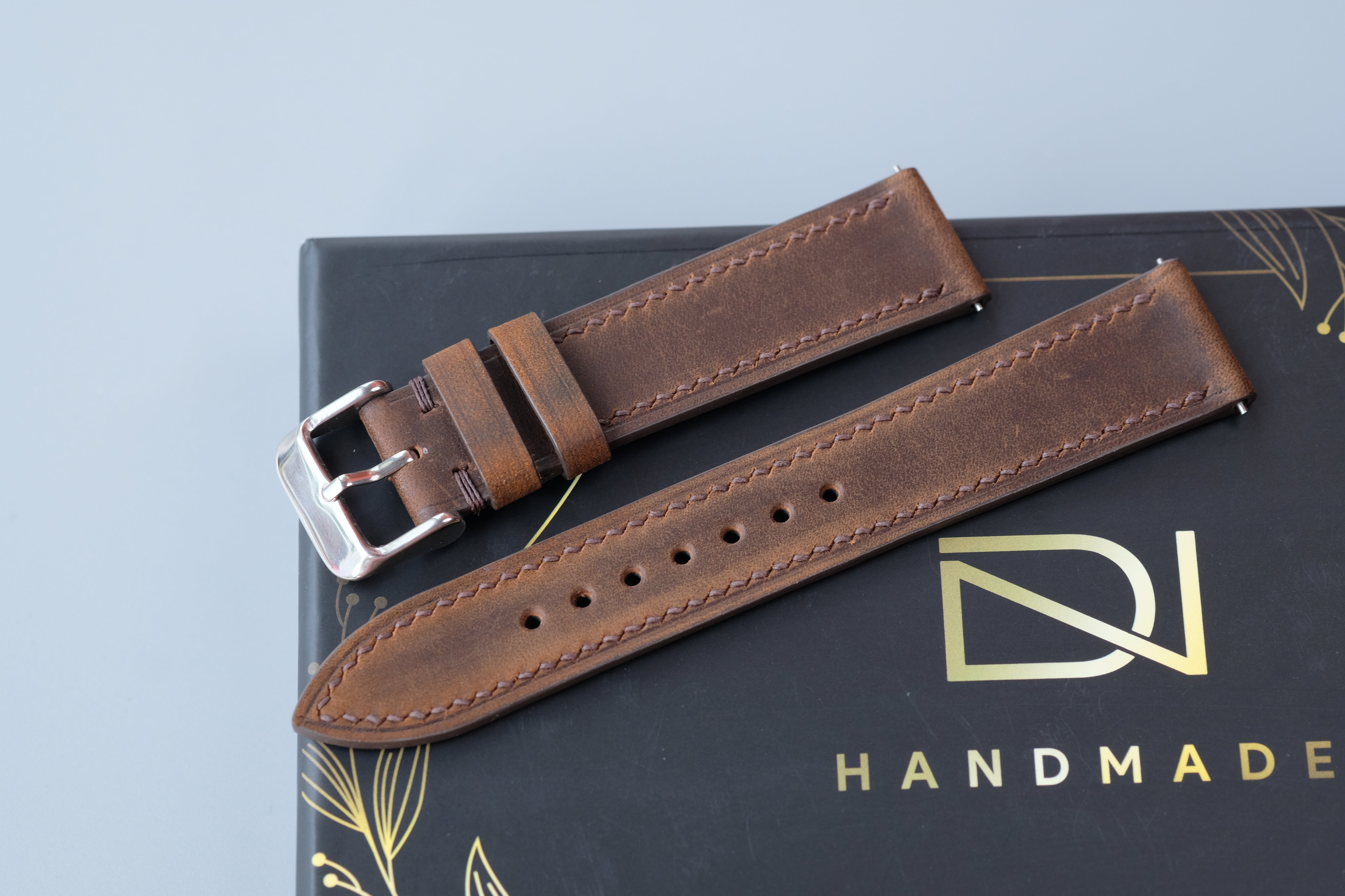 Slim Brown Waxed Cowhide Leather Watch Strap – Custom Sizes 10mm to 26mm