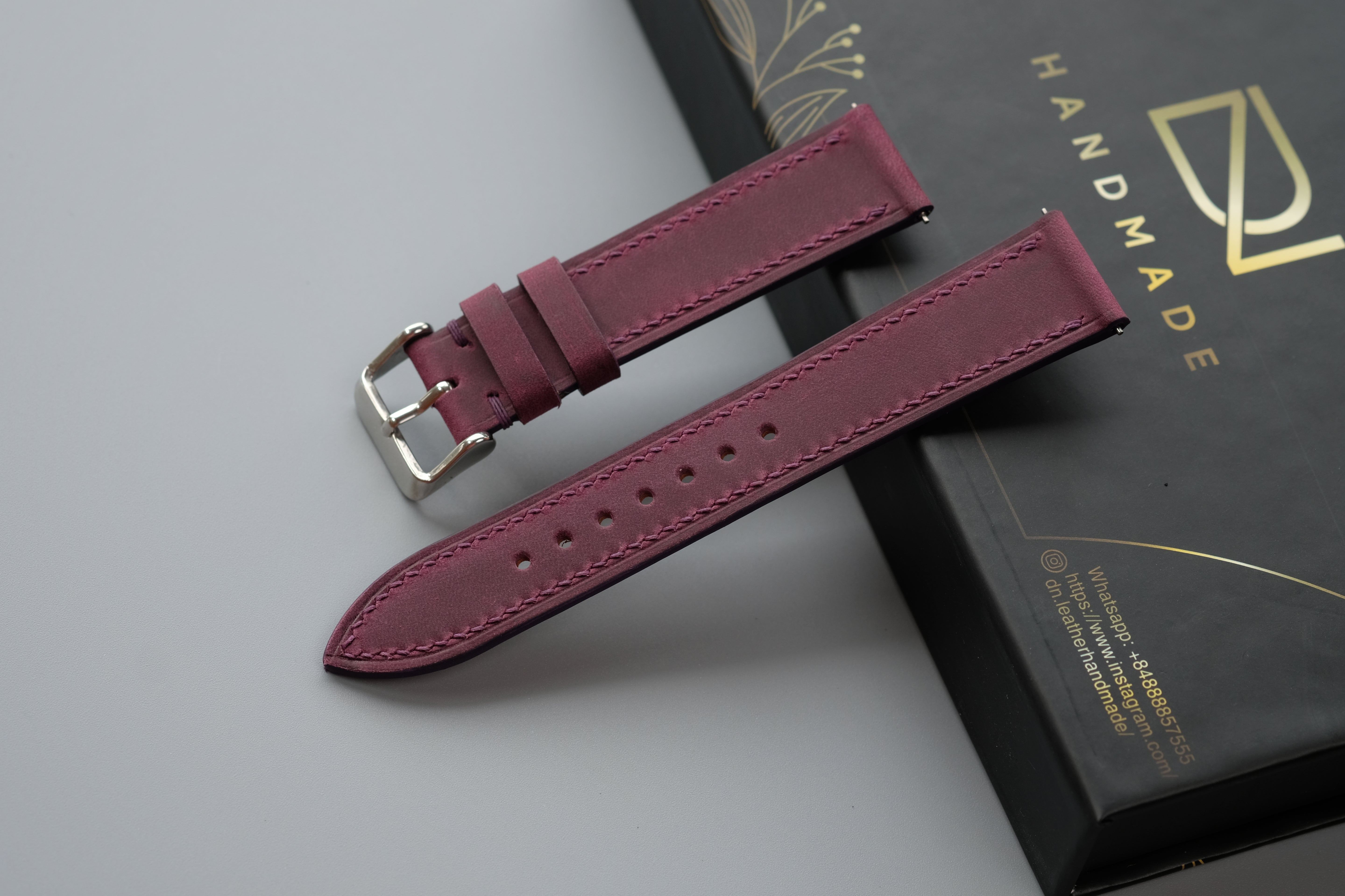 Slim Purple Waxed Cowhide Leather Watch Strap – Custom Sizes 10mm to 26mm