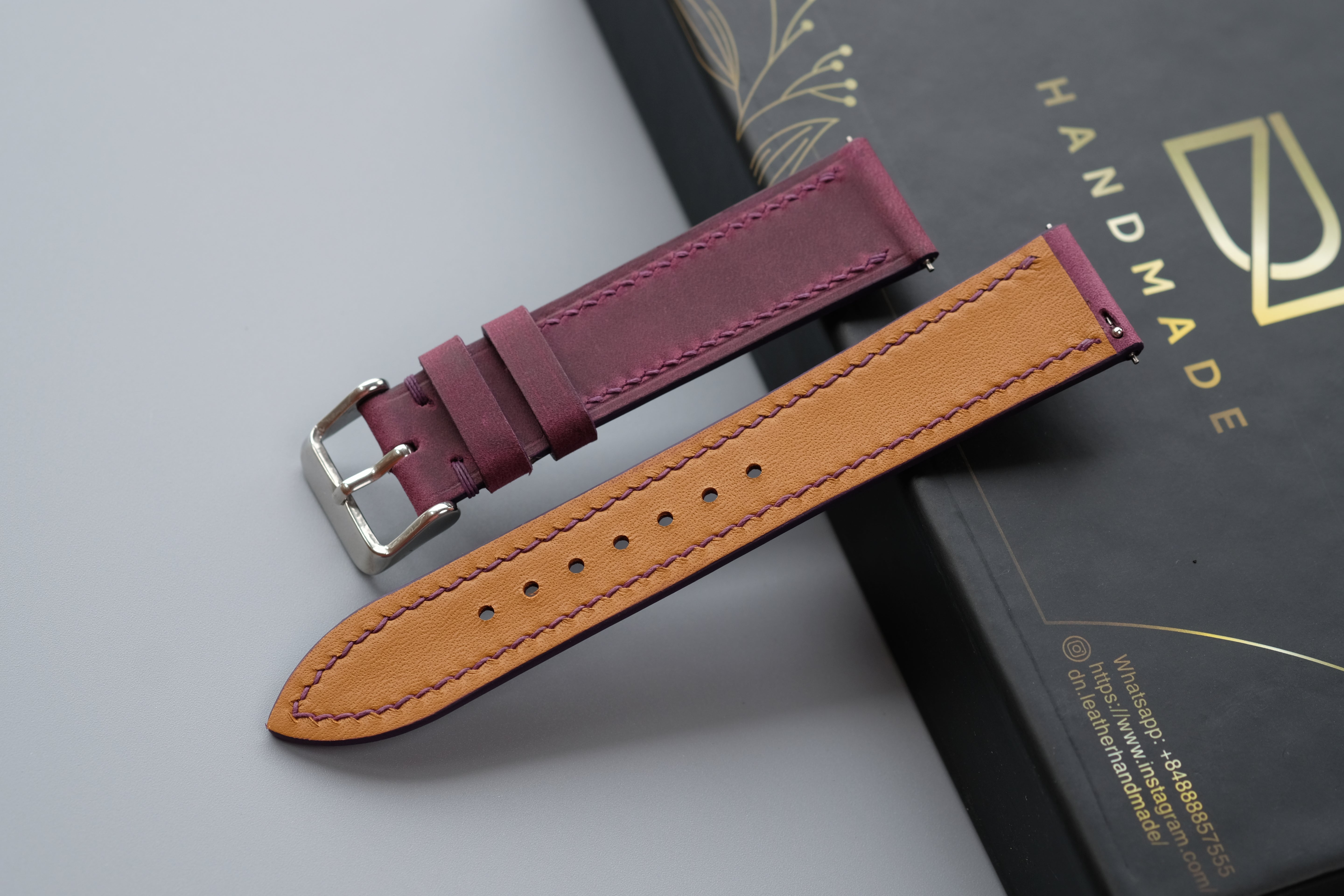 Slim Purple Waxed Cowhide Leather Watch Strap – Custom Sizes 10mm to 26mm