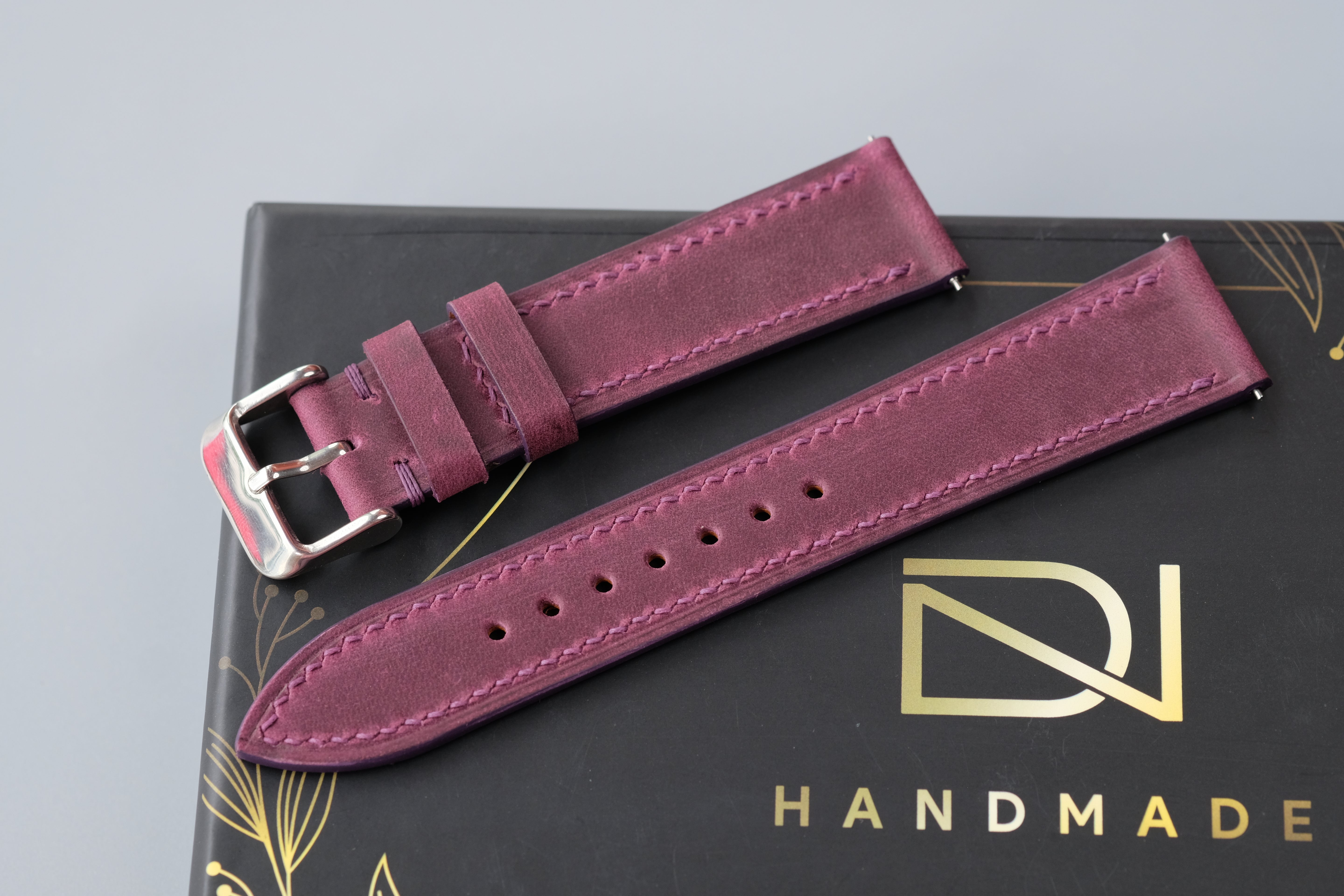 Slim Purple Waxed Cowhide Leather Watch Strap – Custom Sizes 10mm to 26mm