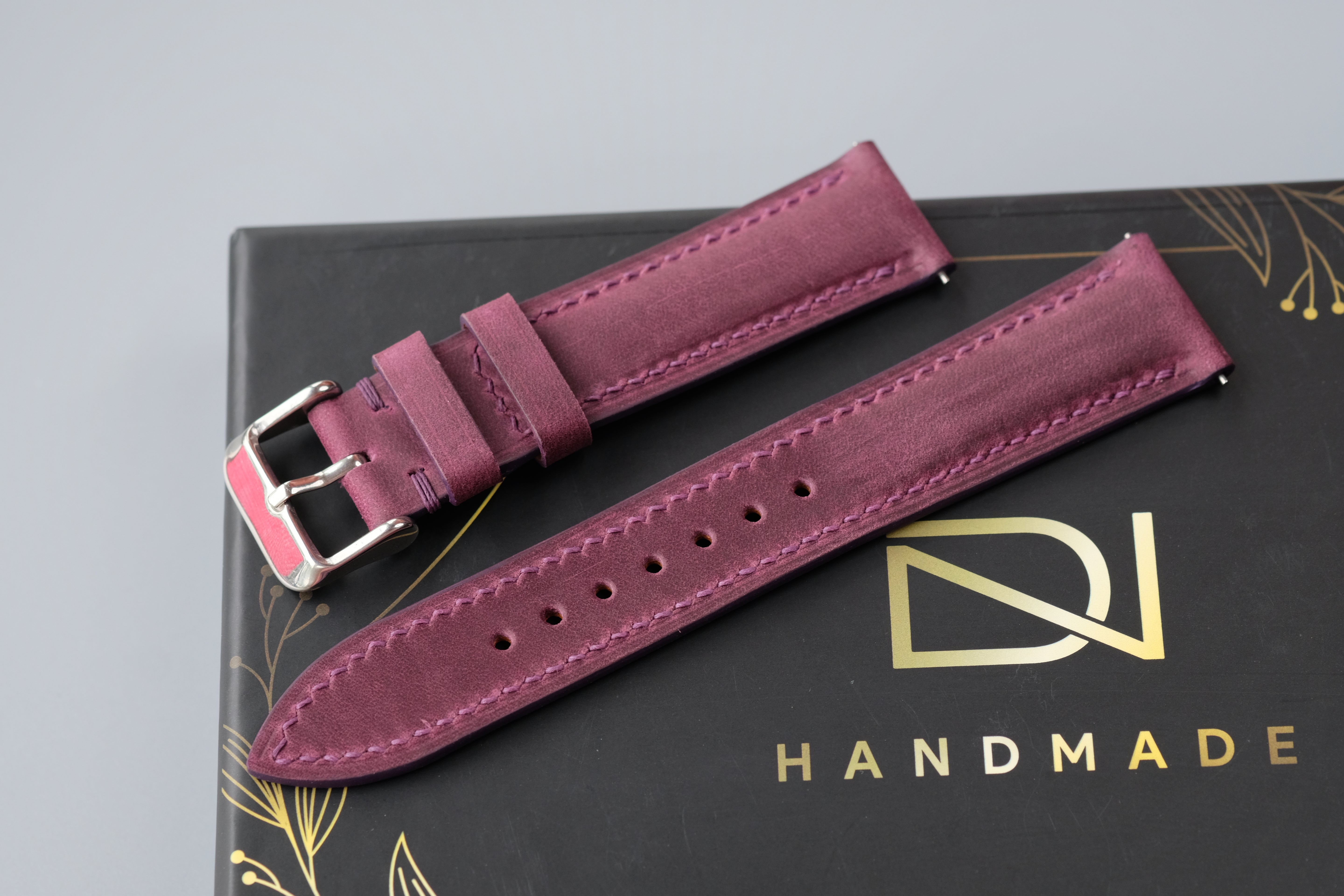 Purple Waxed Cowhide Leather Watch Strap – Custom Sizes 16mm to 26mm
