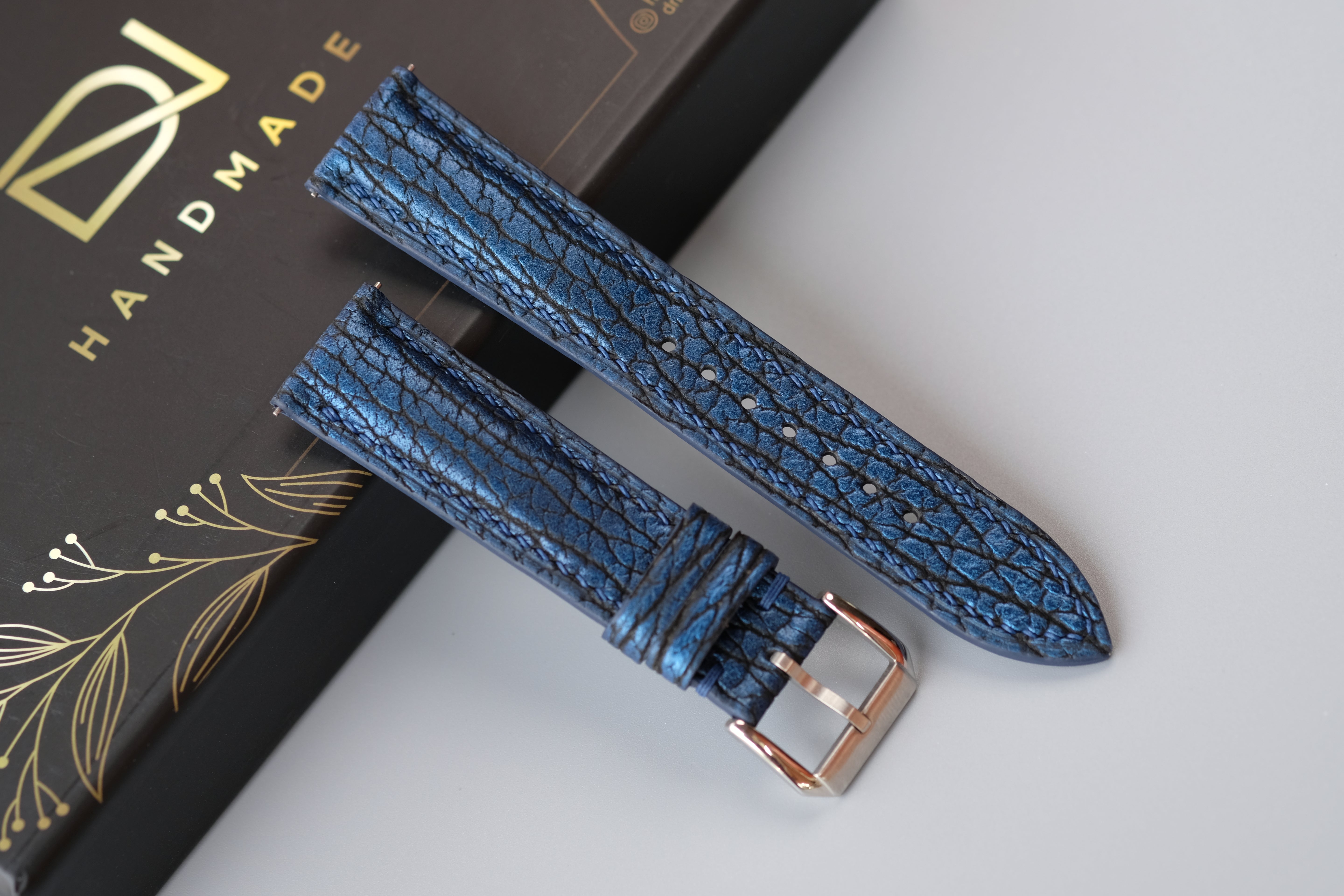 Blue Shark Leather Watch Strap