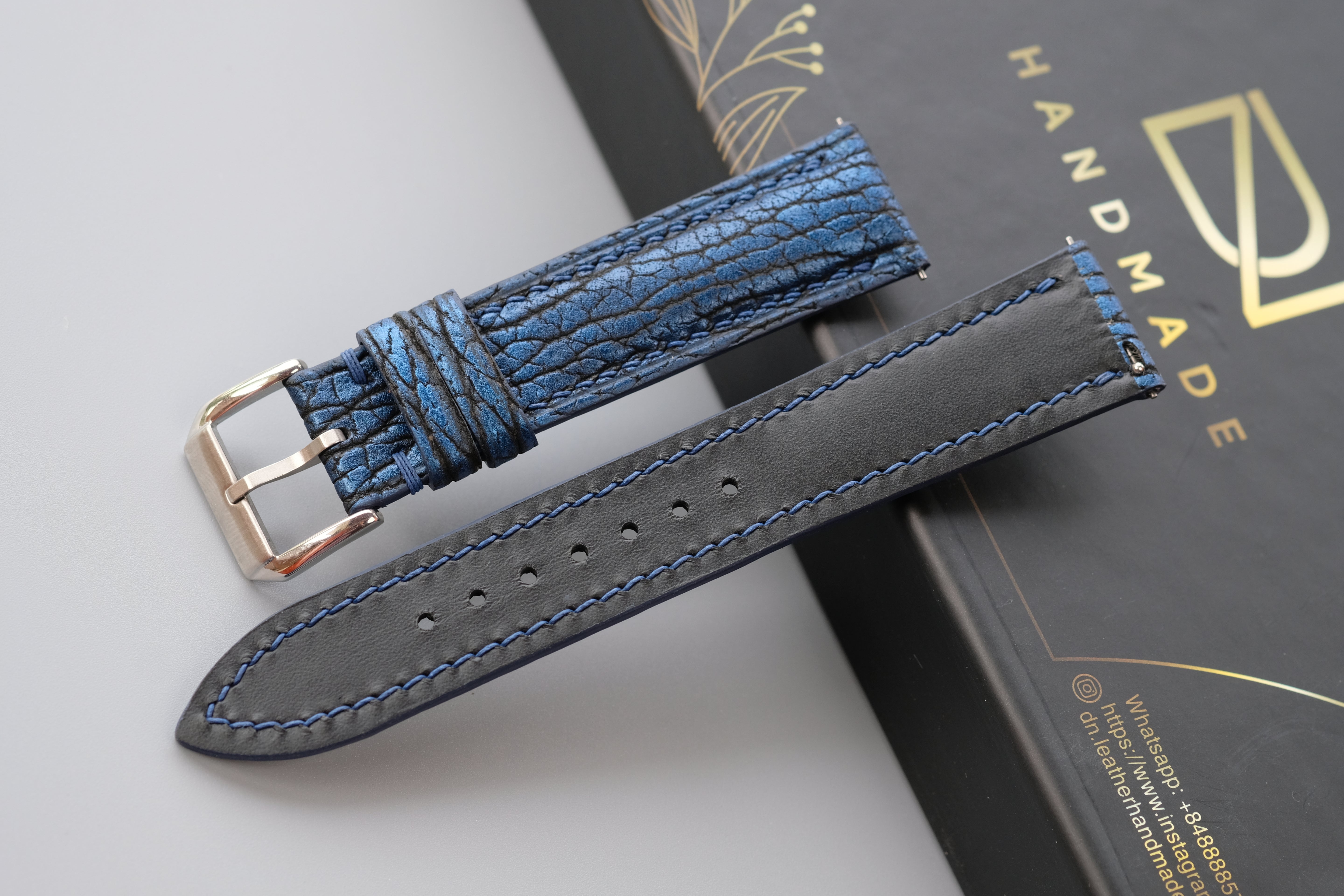 Blue Shark Leather Watch Strap