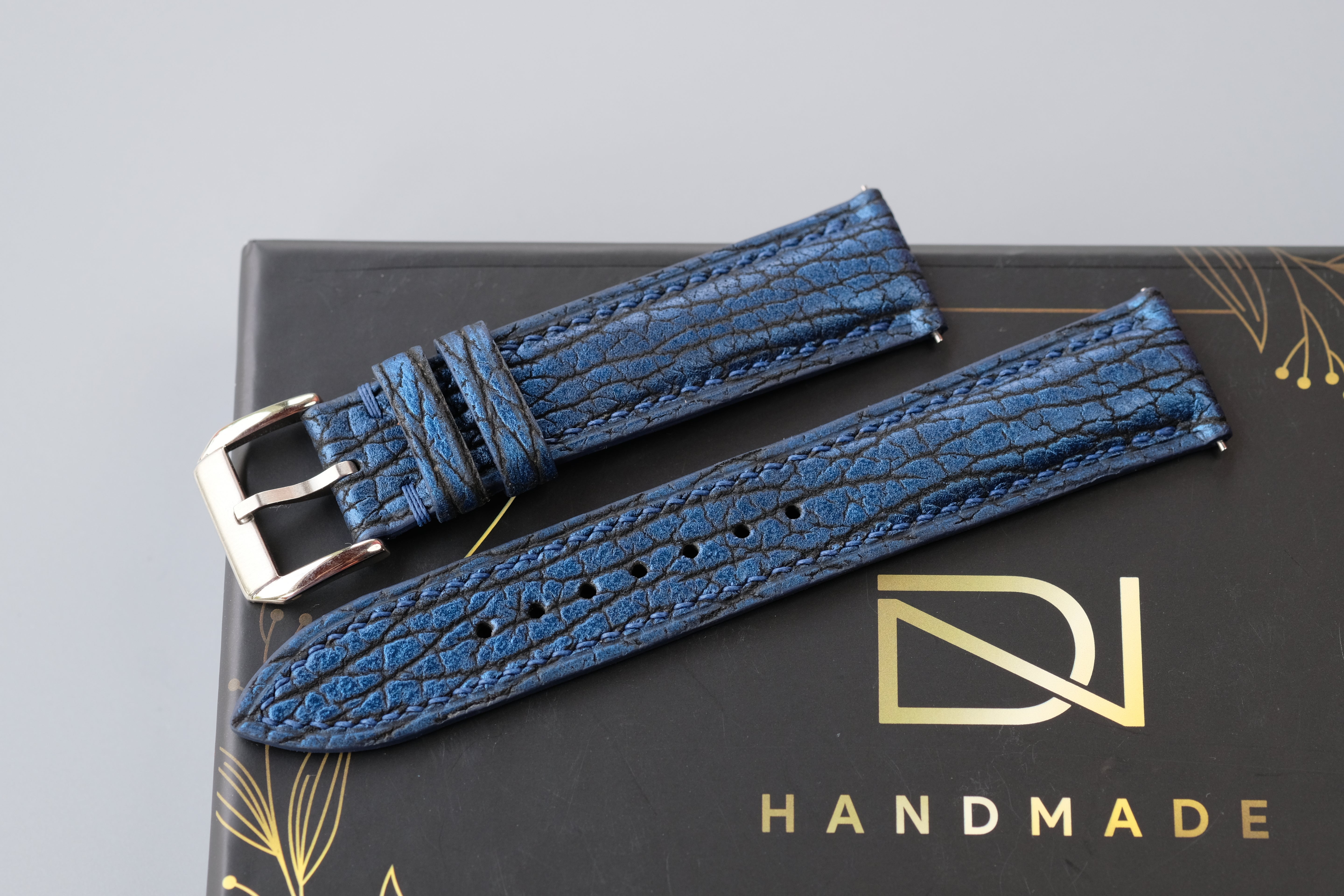 Blue Shark Leather Watch Strap