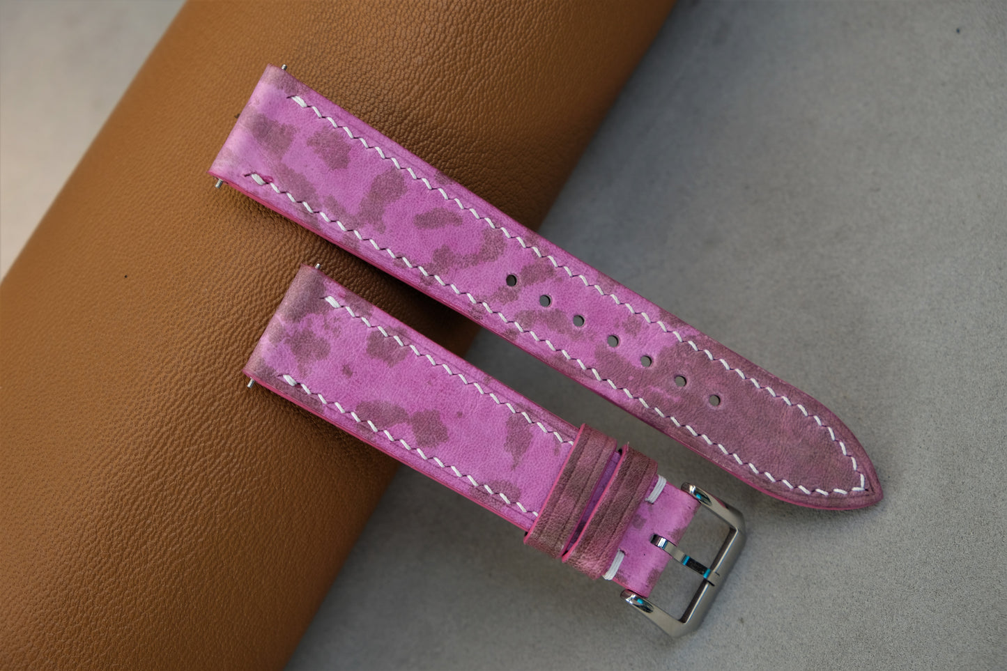 The Watch Strap Is Made From Pink Bullfrog Leather