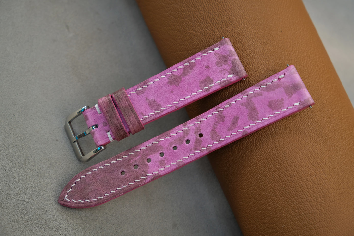 The Watch Strap Is Made From Pink Bullfrog Leather