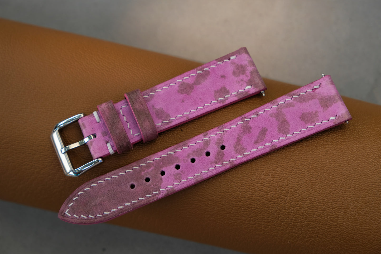 The Watch Strap Is Made From Pink Bullfrog Leather