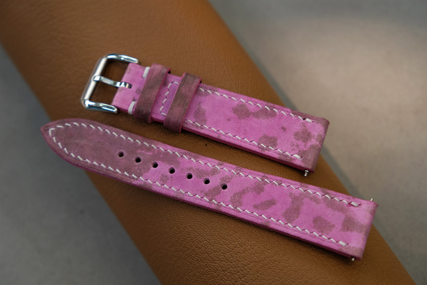 The Watch Strap Is Made From Pink Bullfrog Leather