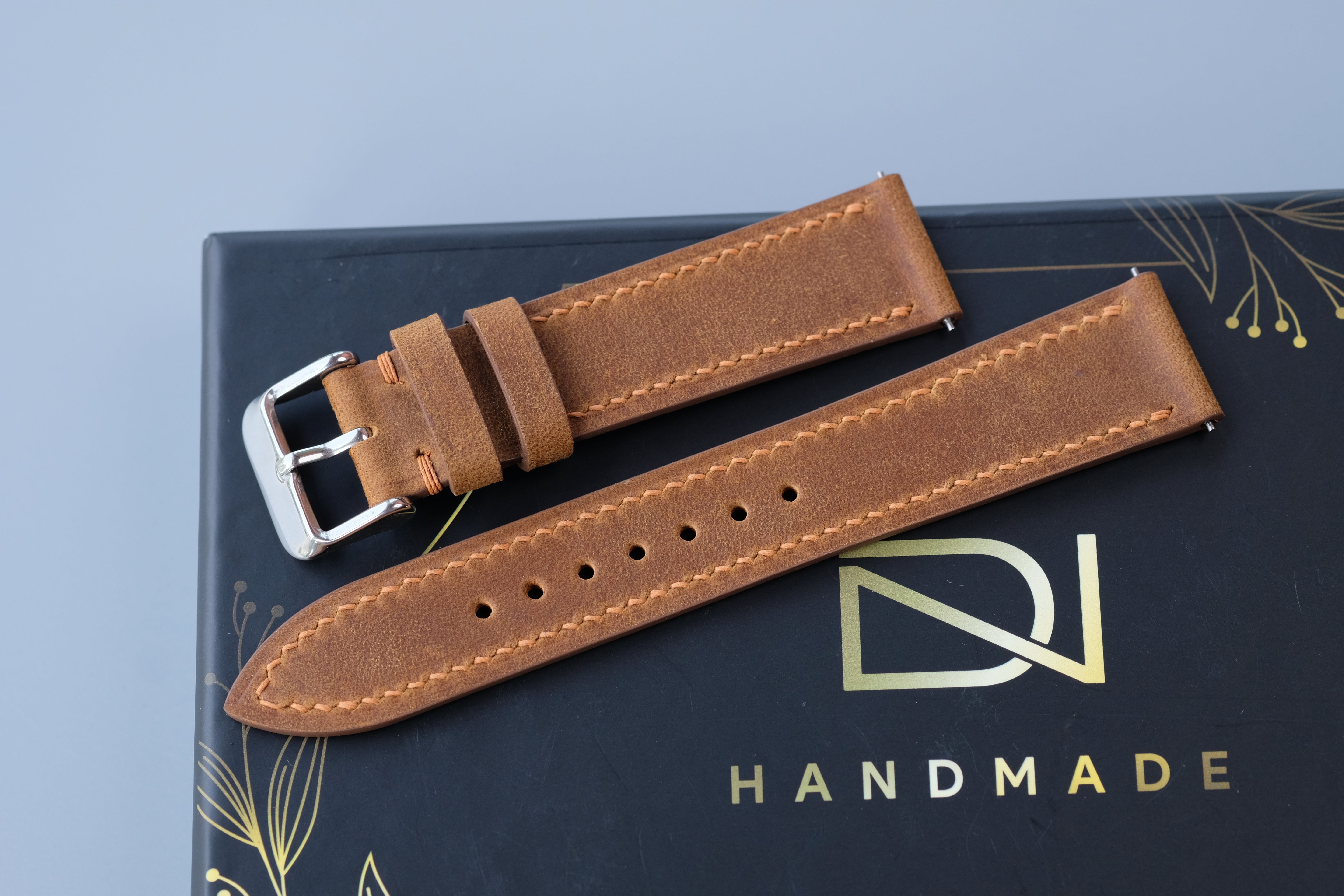 Slim Light Brown Waxed Cowhide Leather Watch Strap – Custom Sizes 10mm to 26mm