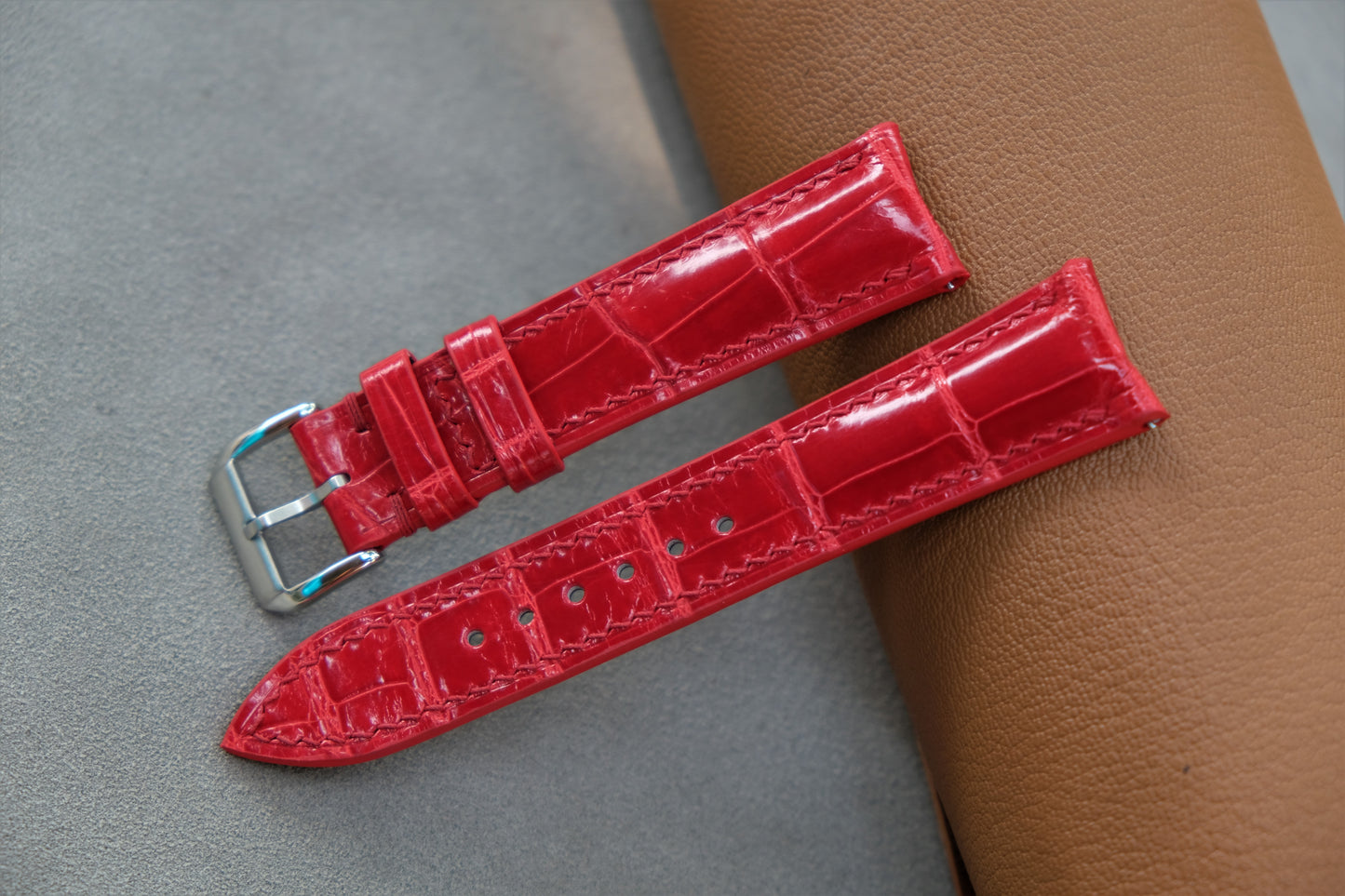 Red Alligator Leather Watch Strap