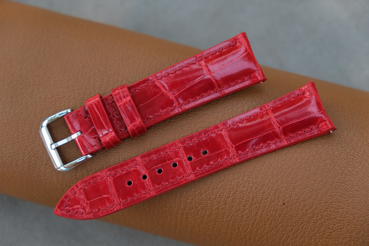 Red Alligator Leather Watch Strap