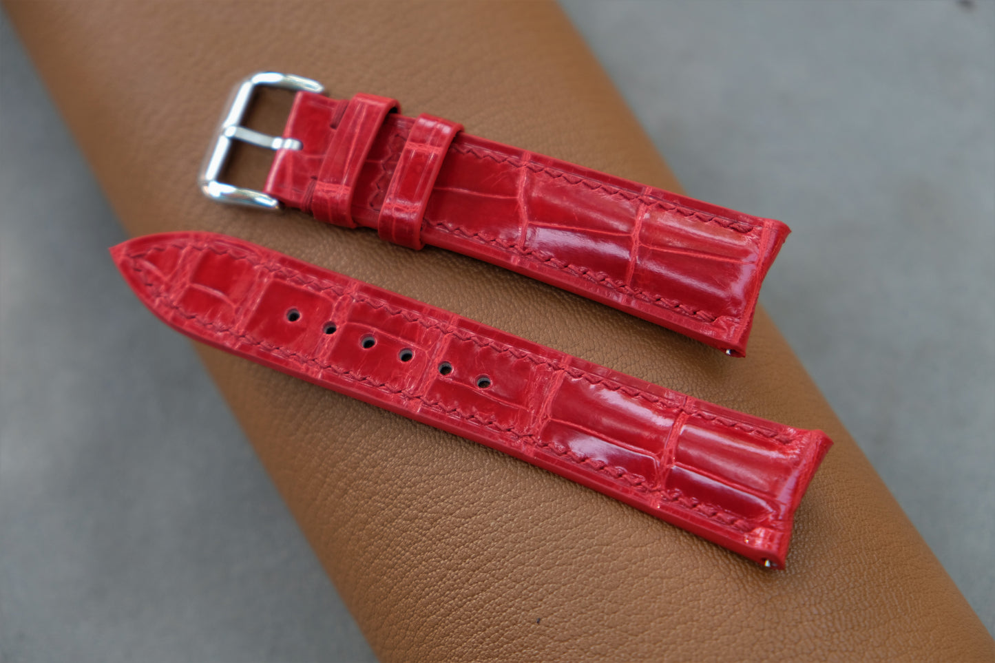 Red Alligator Leather Watch Strap