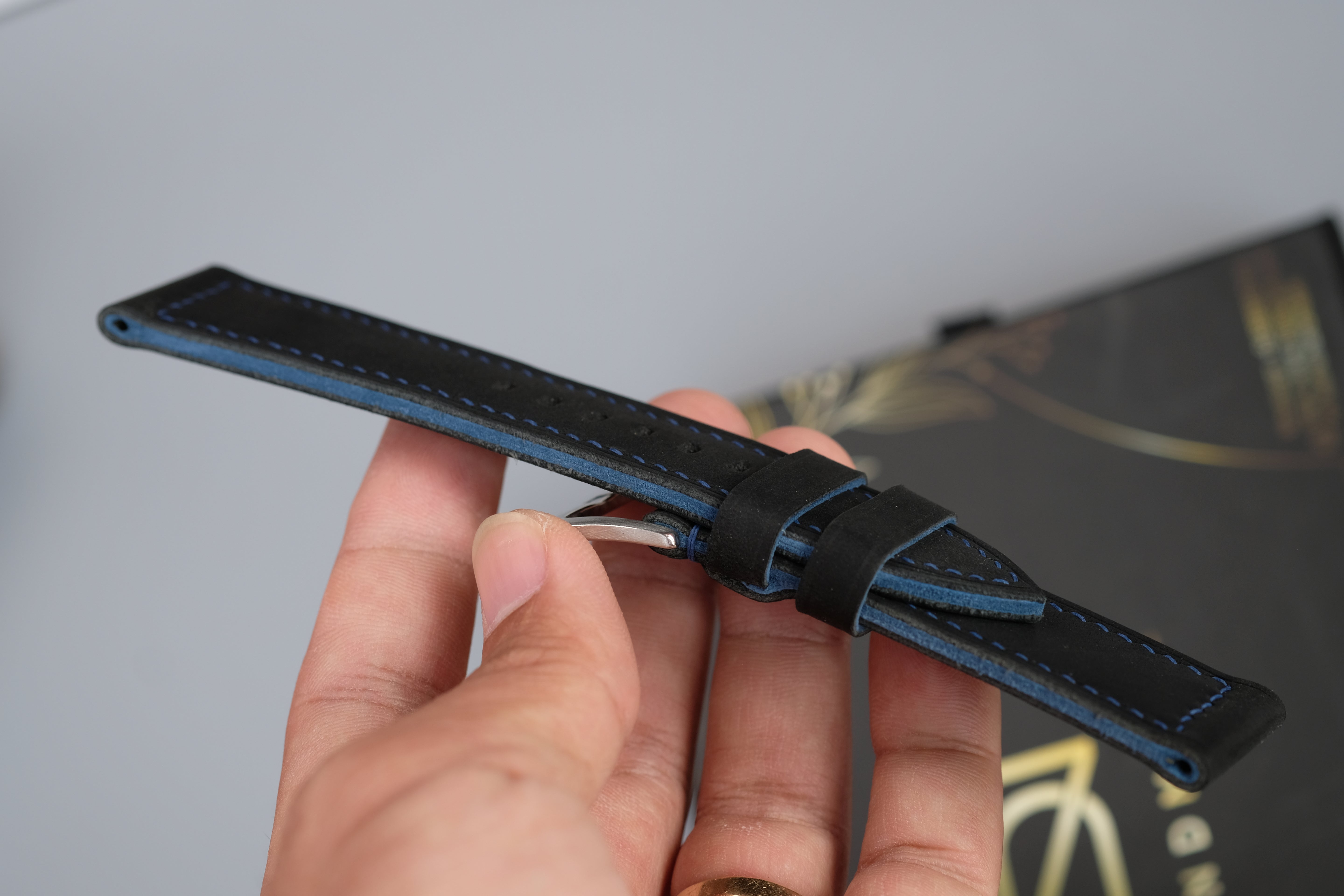 Black Waxed Cowhide Leather Watch Strap – Handmade – Compatible with Panerai Watches