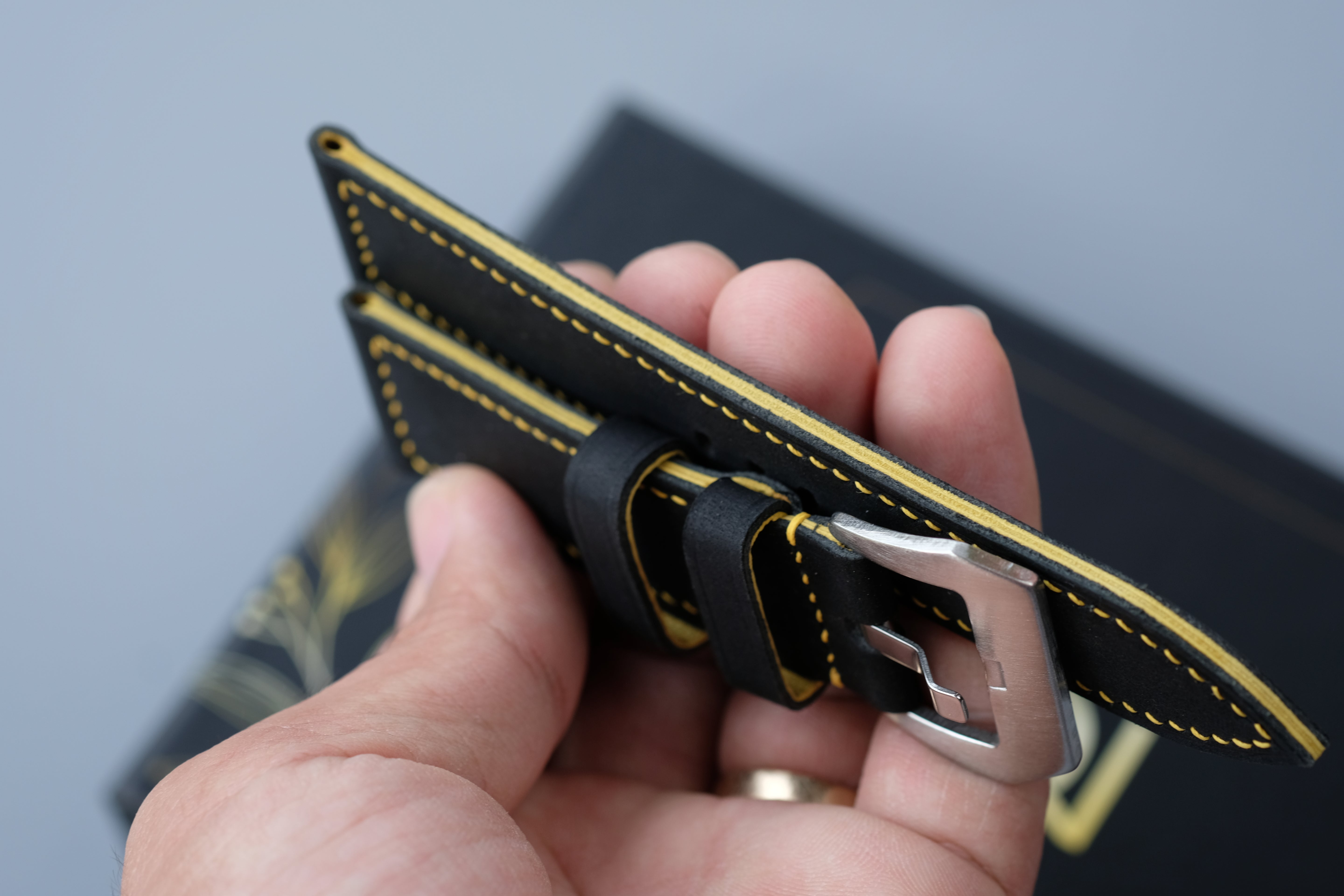 Black Waxed Cowhide Leather Watch Strap – Handmade – Compatible with Panerai Watches