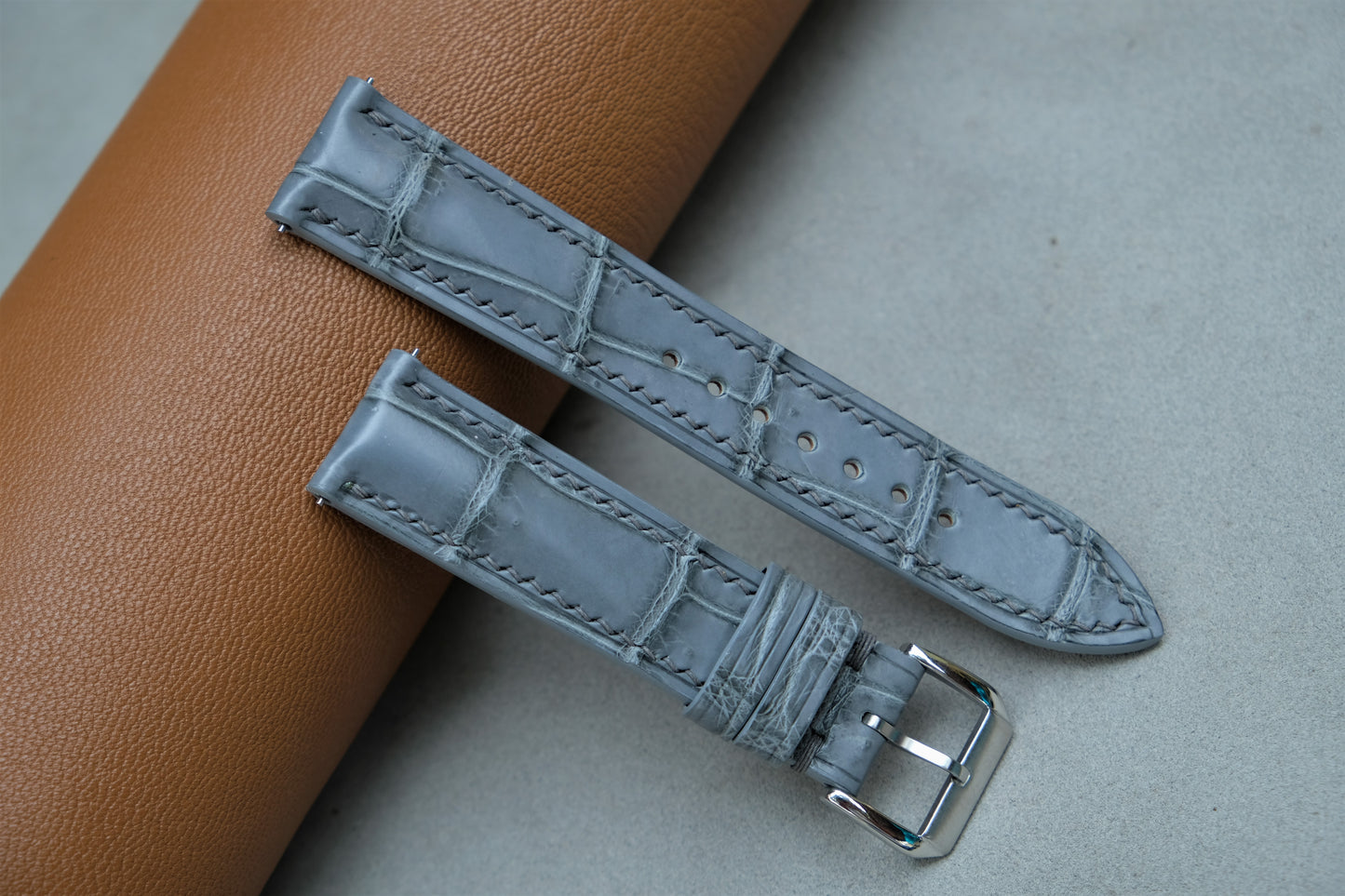 Gray Alligator Leather Watch Strap