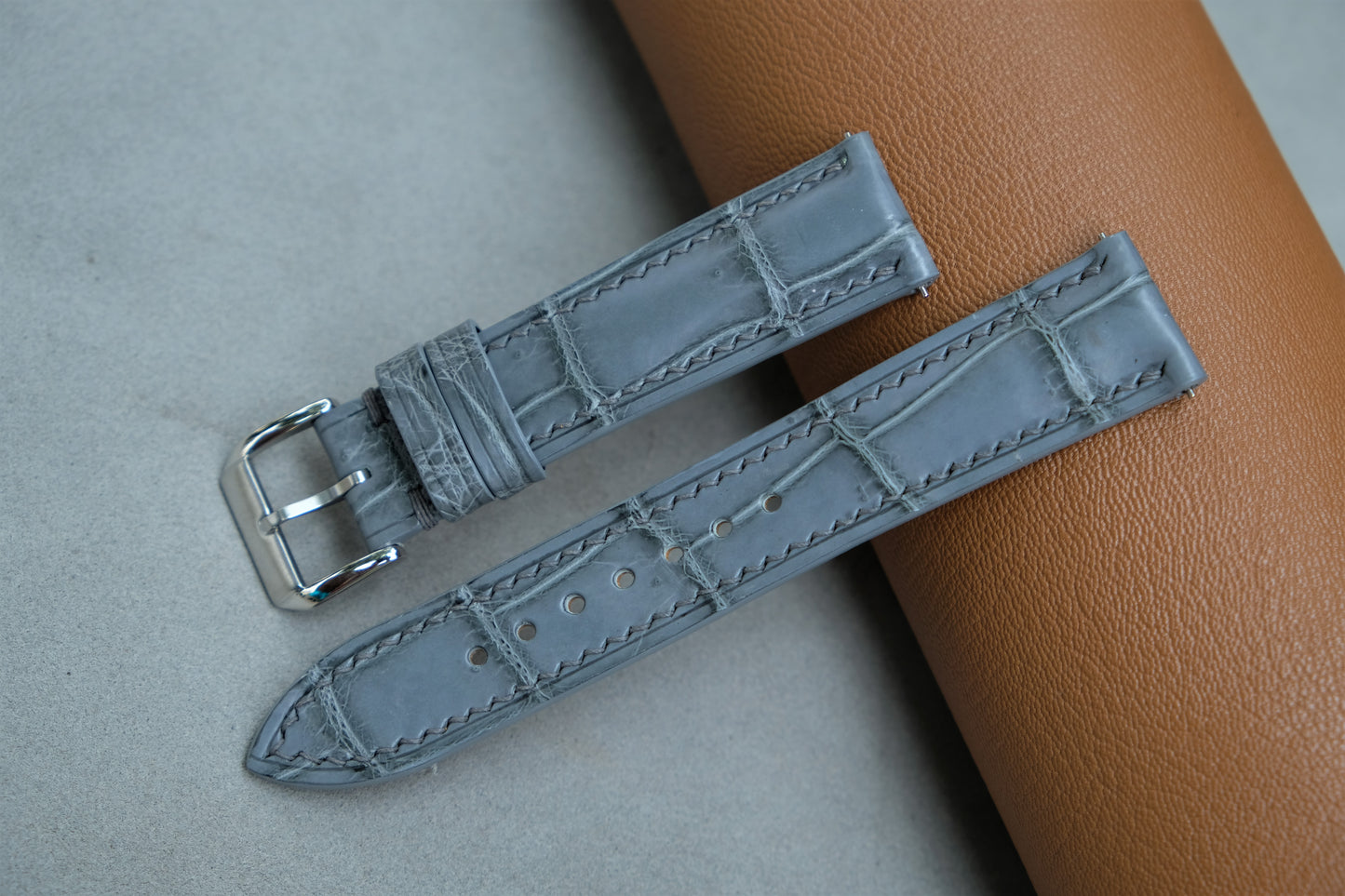 Gray Alligator Leather Watch Strap