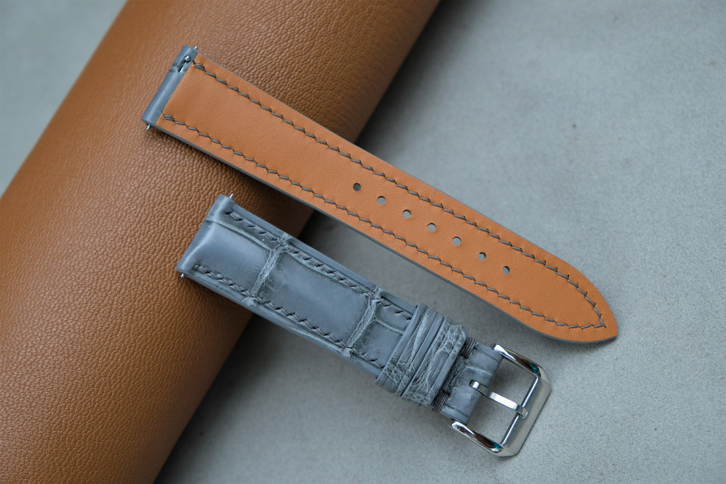 Gray Alligator Leather Watch Strap