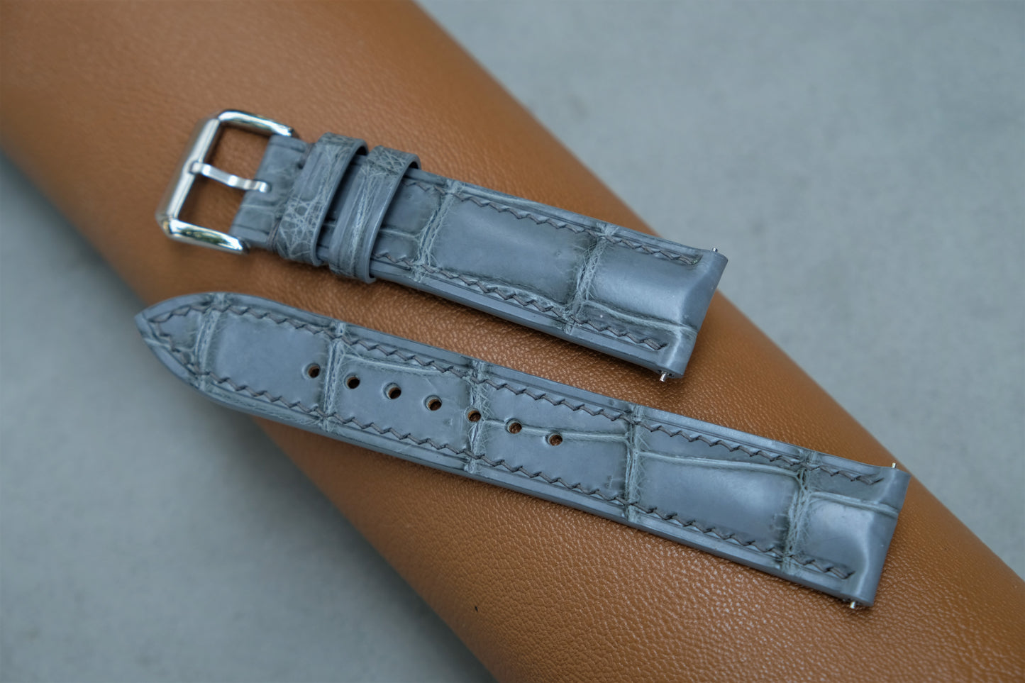 Gray Alligator Leather Watch Strap