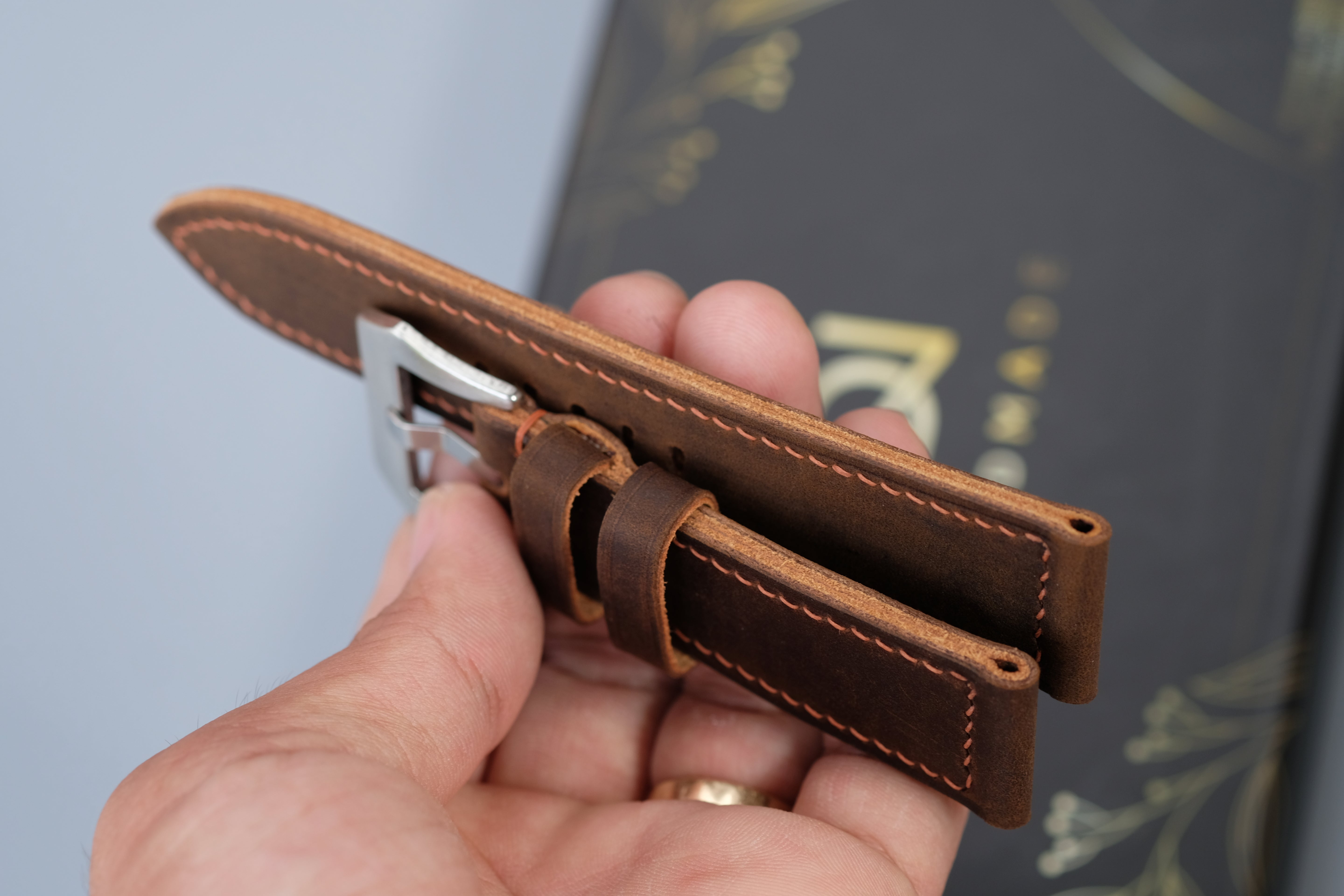 Brown Waxed Cowhide Leather Watch Strap – Handmade – Compatible with Panerai Watches