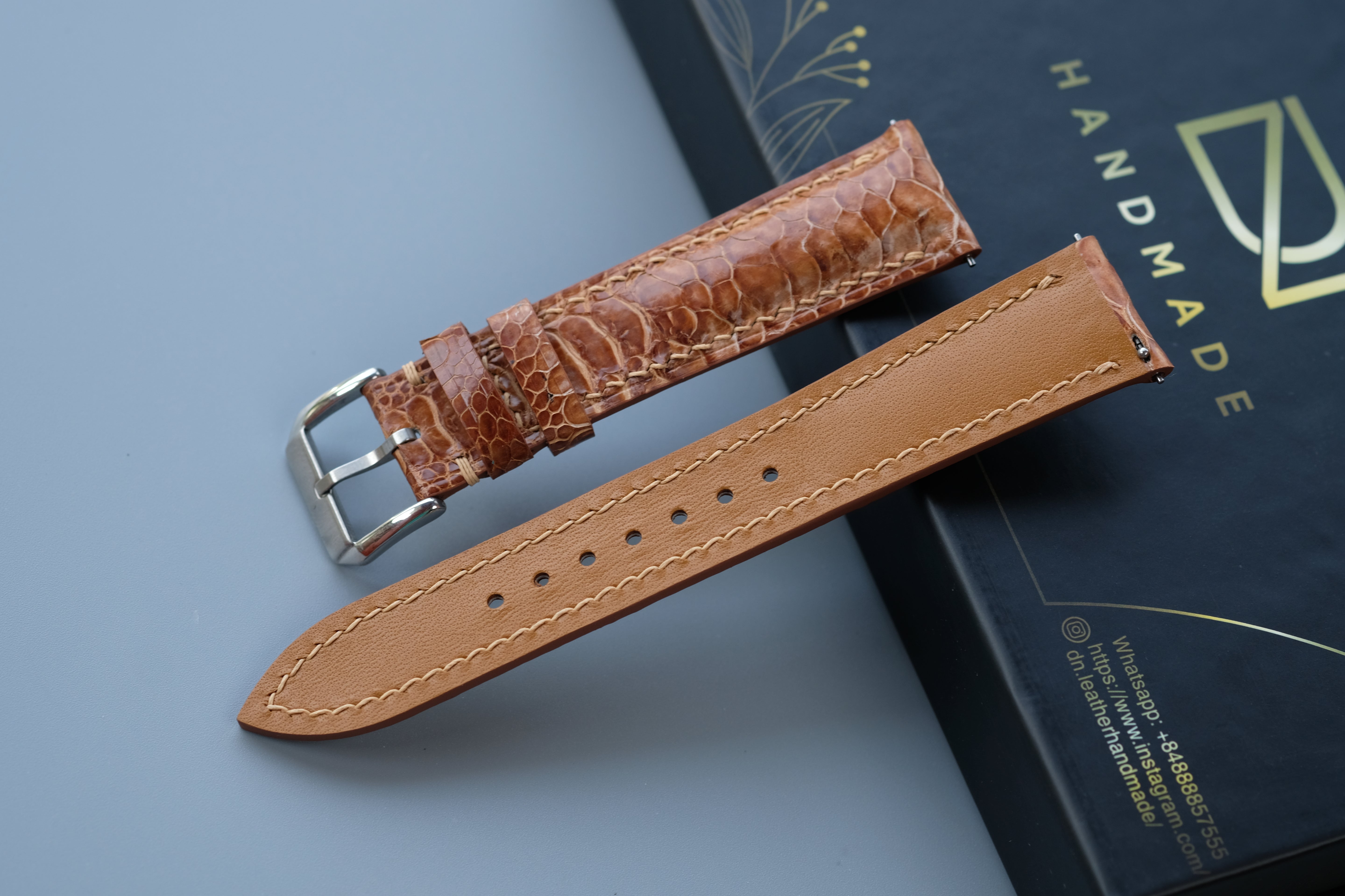 Light Brown Chicken feet Leather Watch Strap – Custom Sizes 10mm to 26mm
