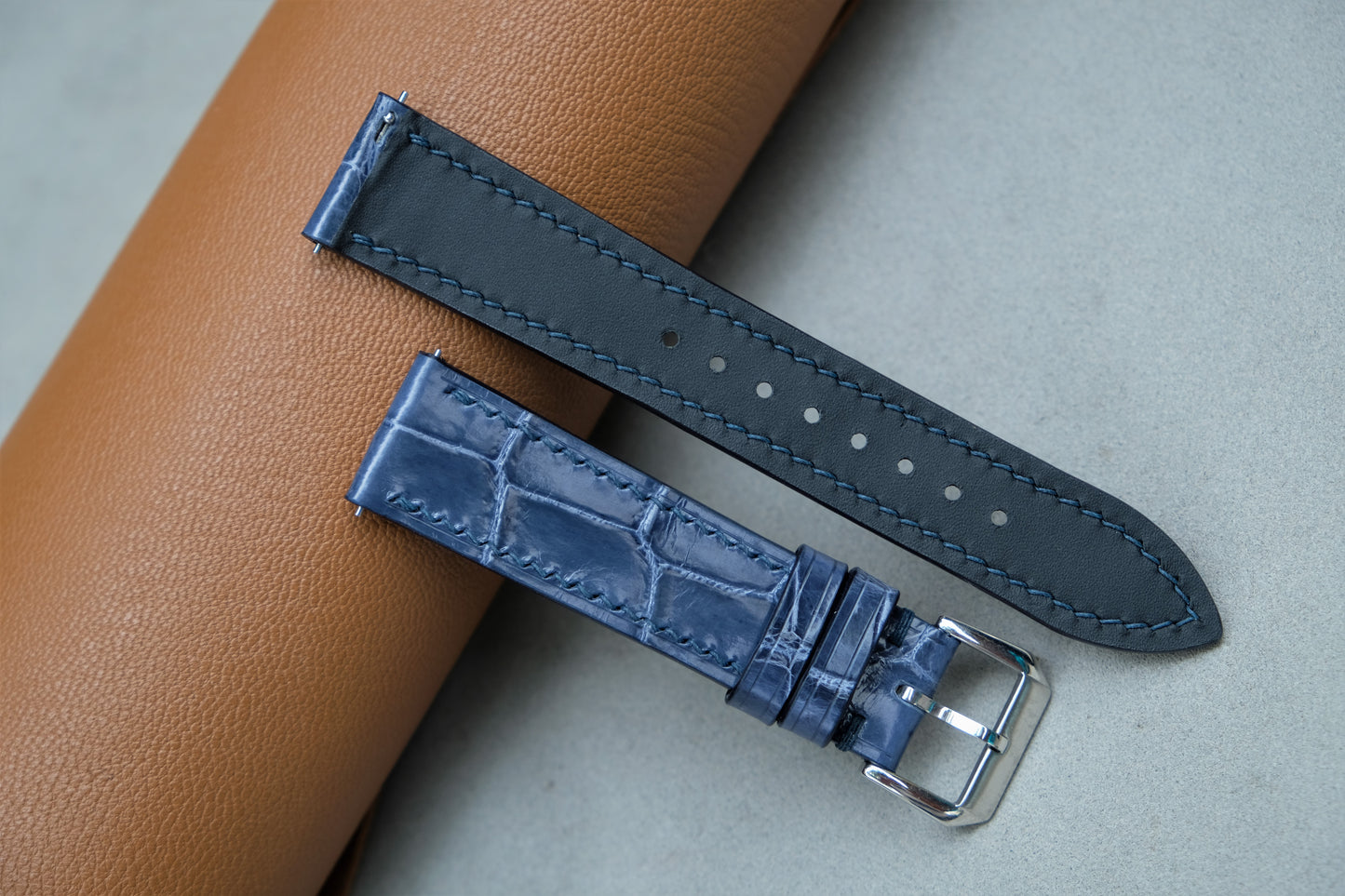 Dark Blue Alligator Leather Watch Strap