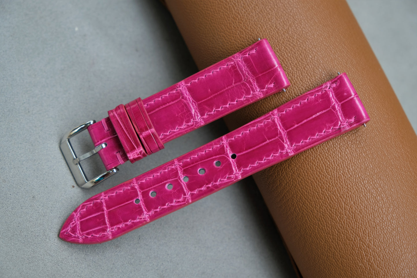 Pink Alligator Leather Watch Strap