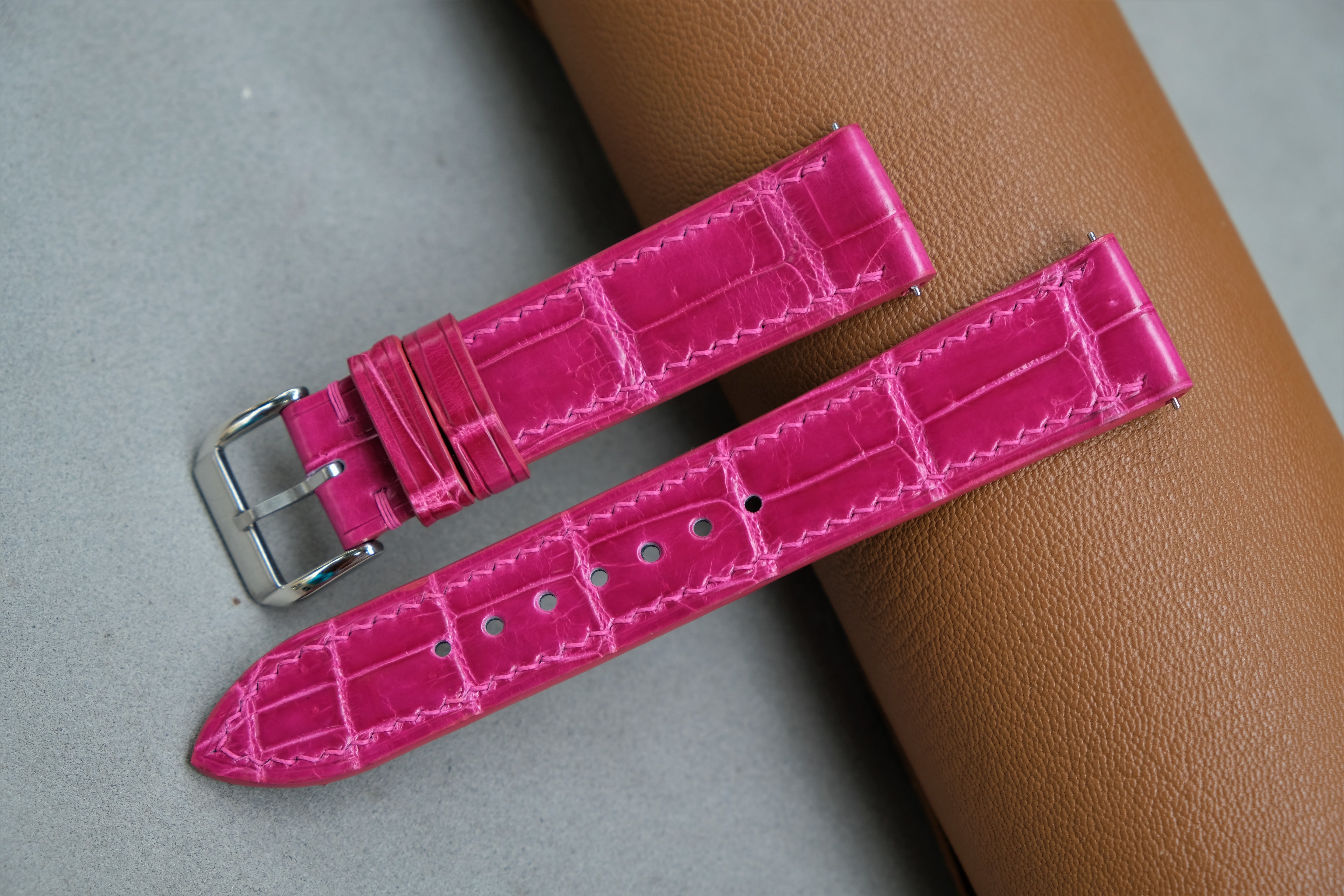 Pink Alligator Leather Watch Strap