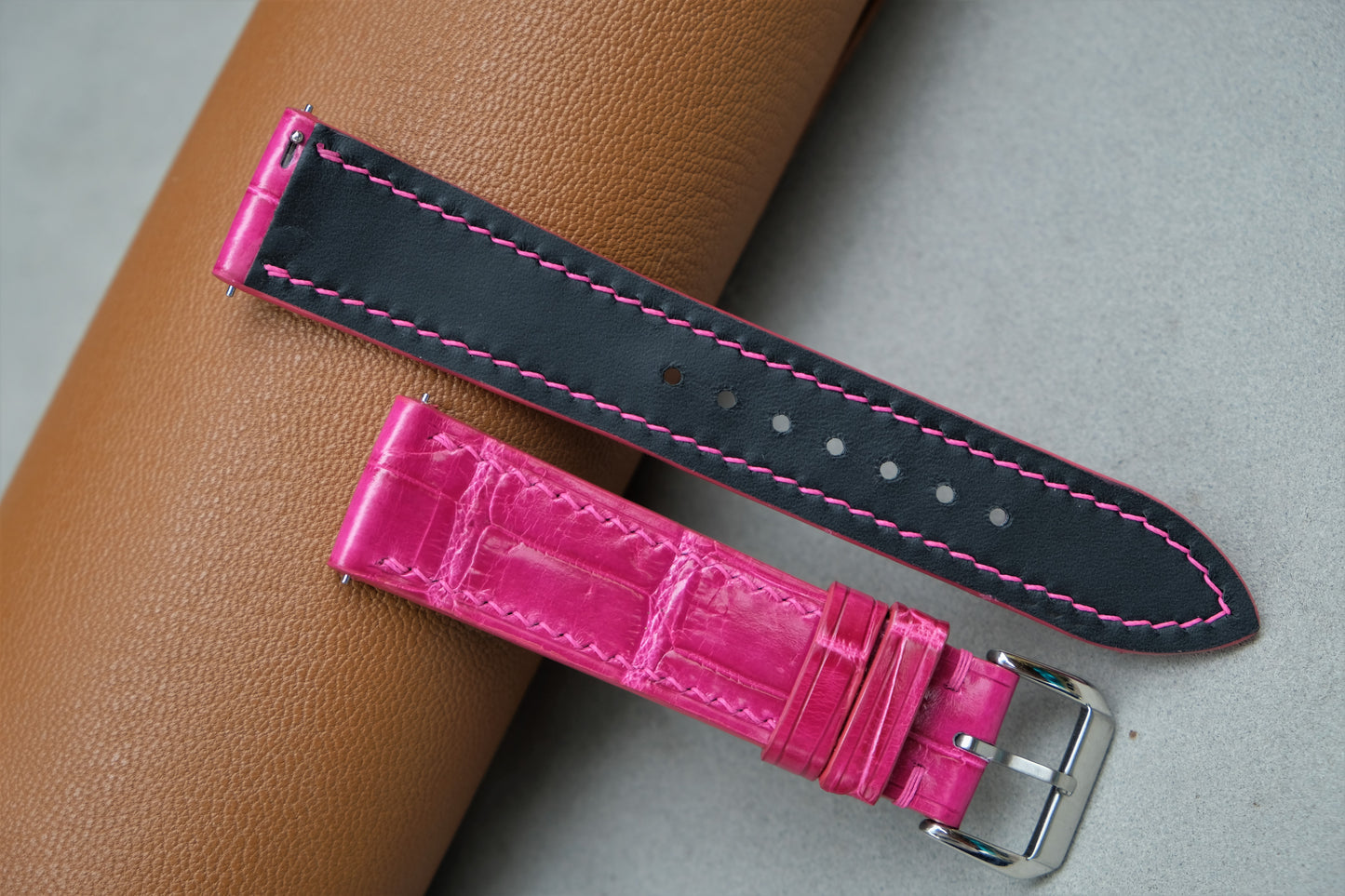 Pink Alligator Leather Watch Strap