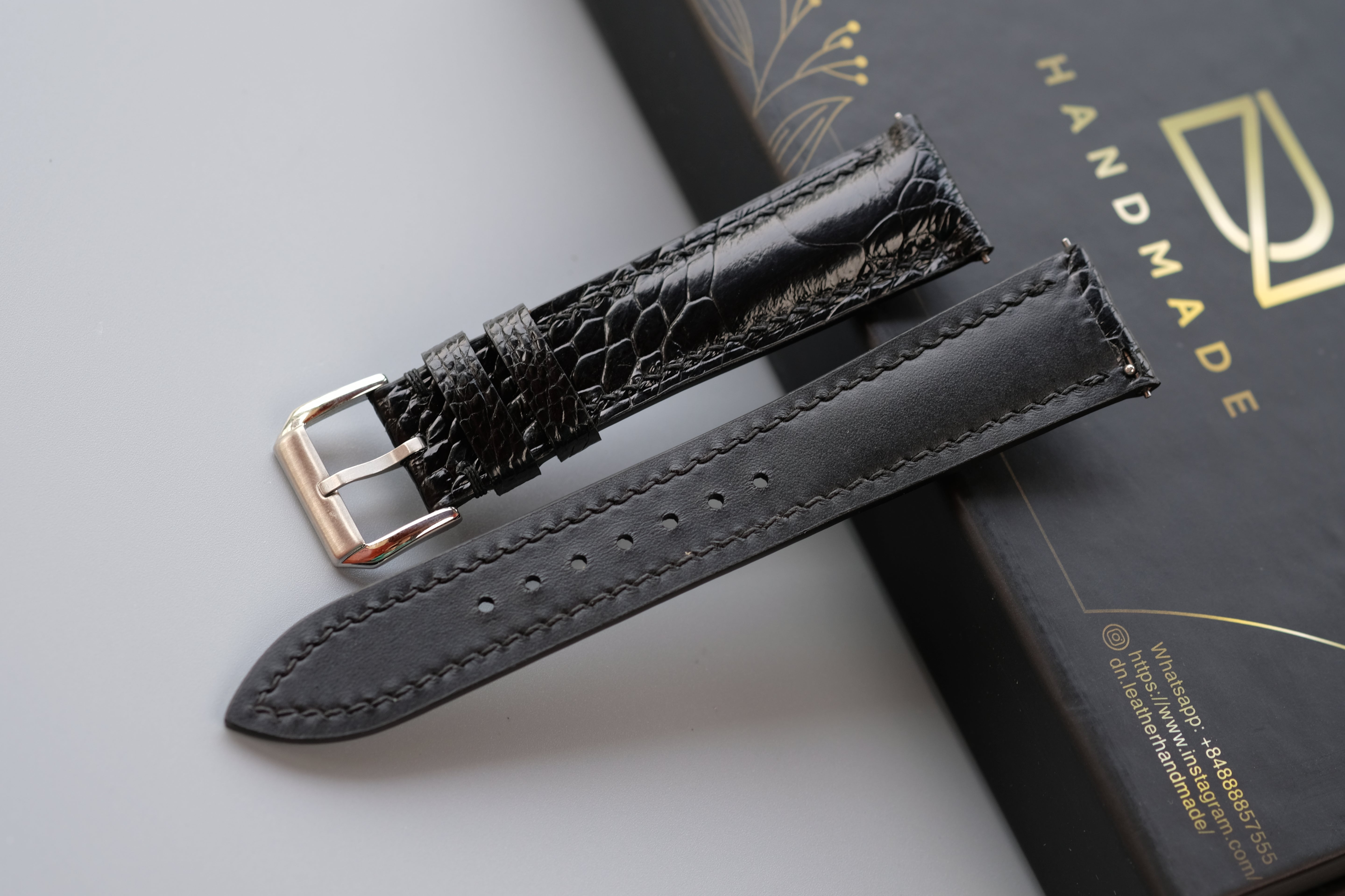 Black Ostrich Leather Watch Strap – Custom Sizes 10mm to 26mm