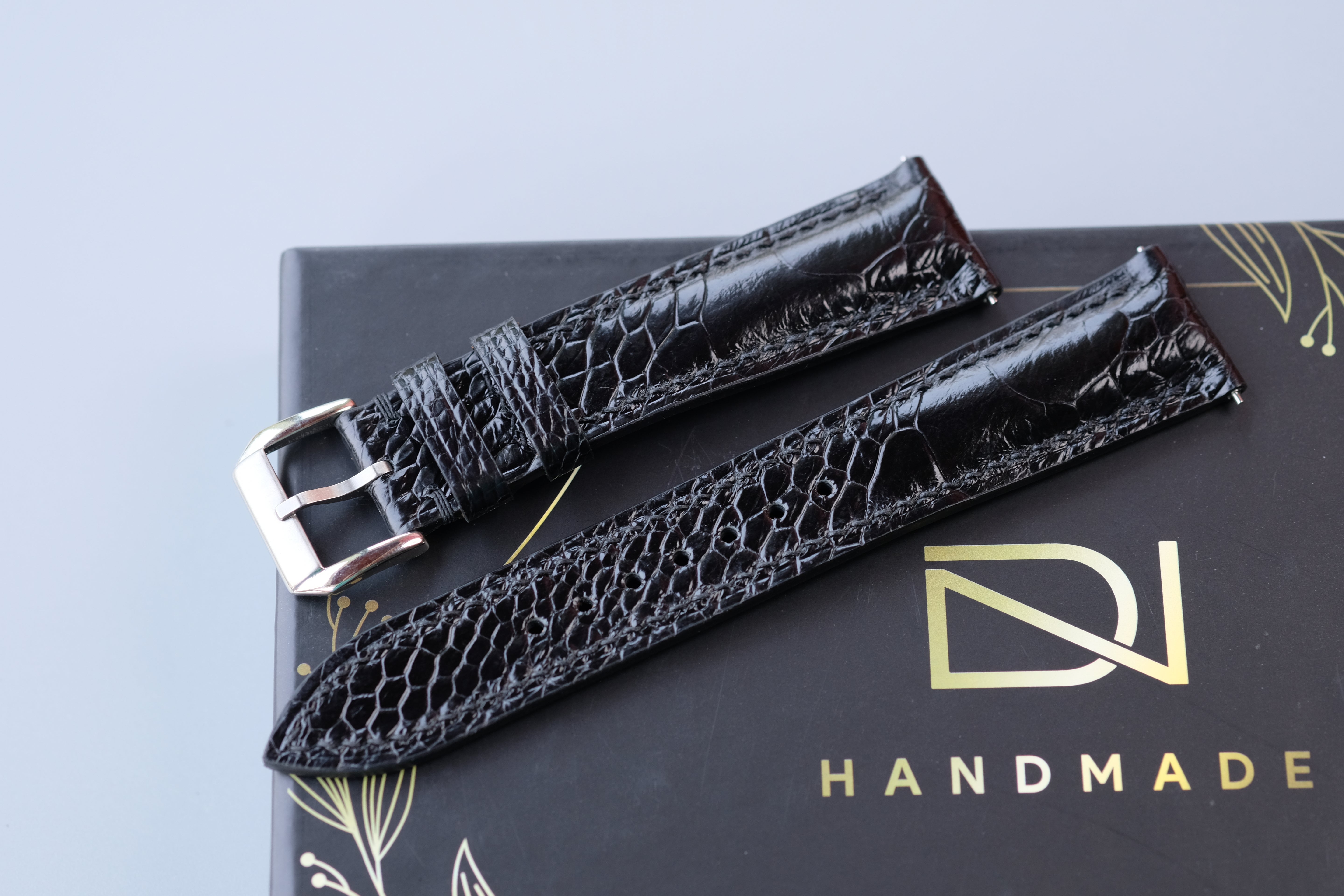 Black Ostrich Leather Watch Strap – Custom Sizes 10mm to 26mm