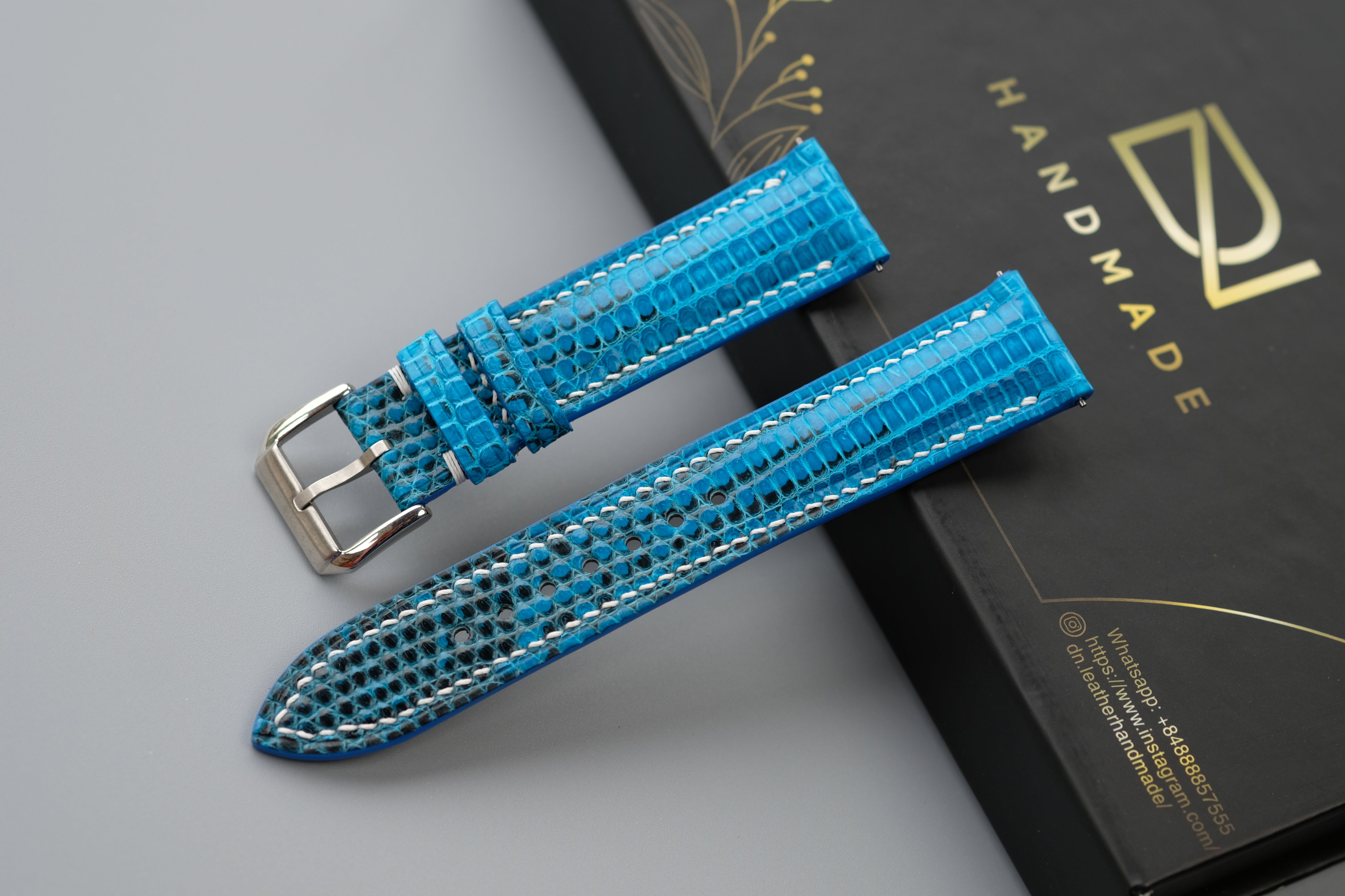 Turquoise Lizard Leather Watch Strap – Custom Sizes 10mm to 26mm