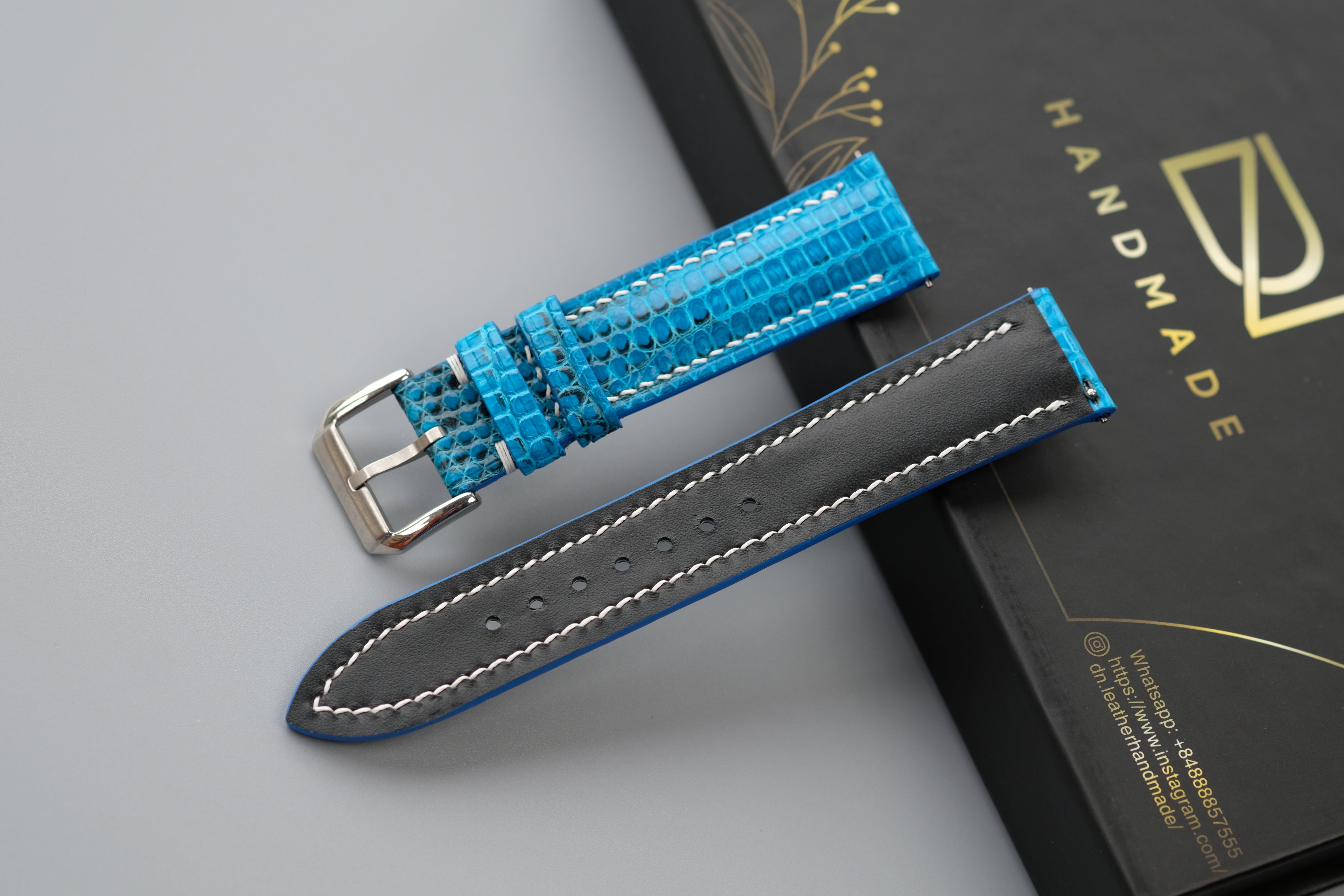 Turquoise Lizard Leather Watch Strap – Custom Sizes 10mm to 26mm