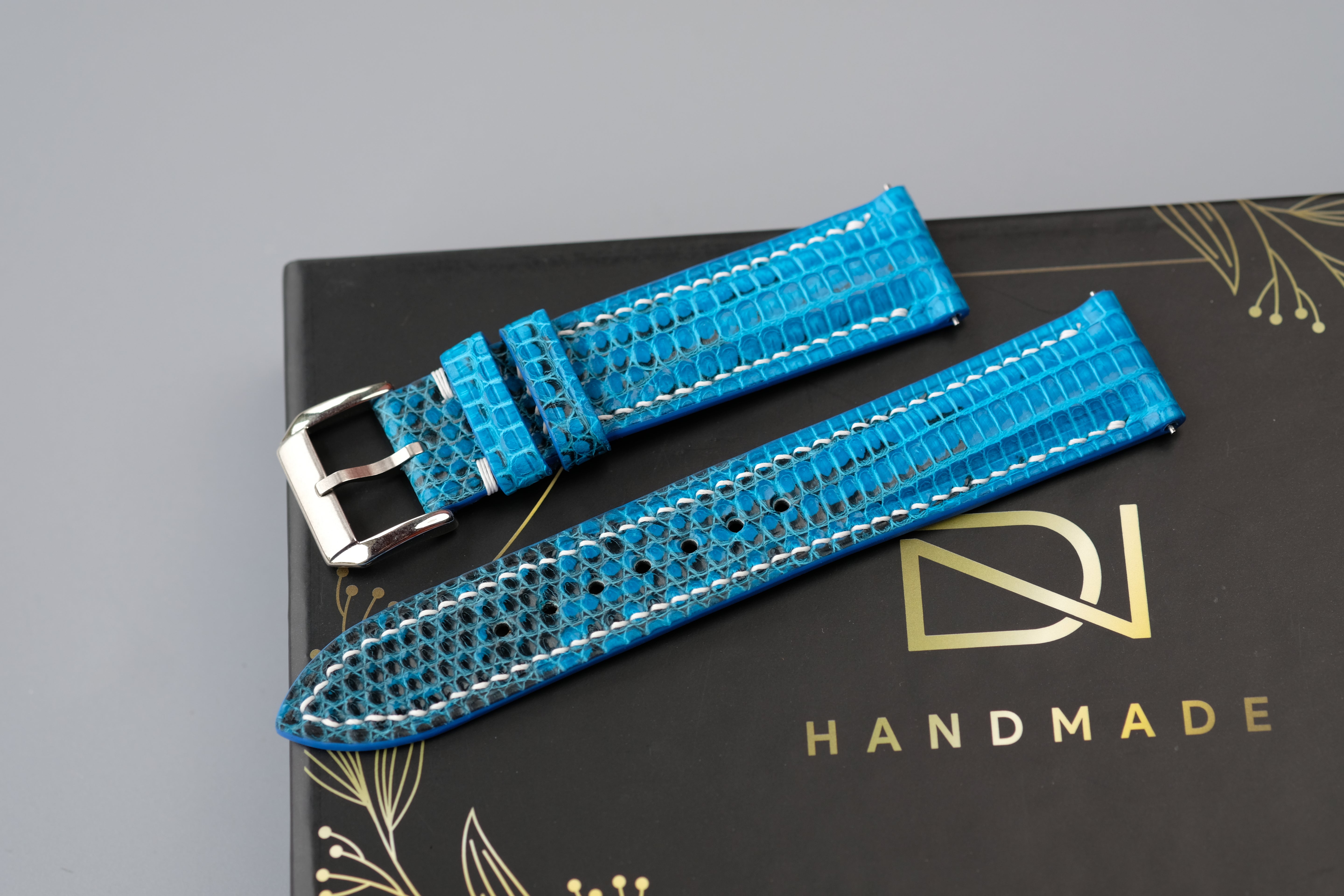 Turquoise Lizard Leather Watch Strap – Custom Sizes 10mm to 26mm