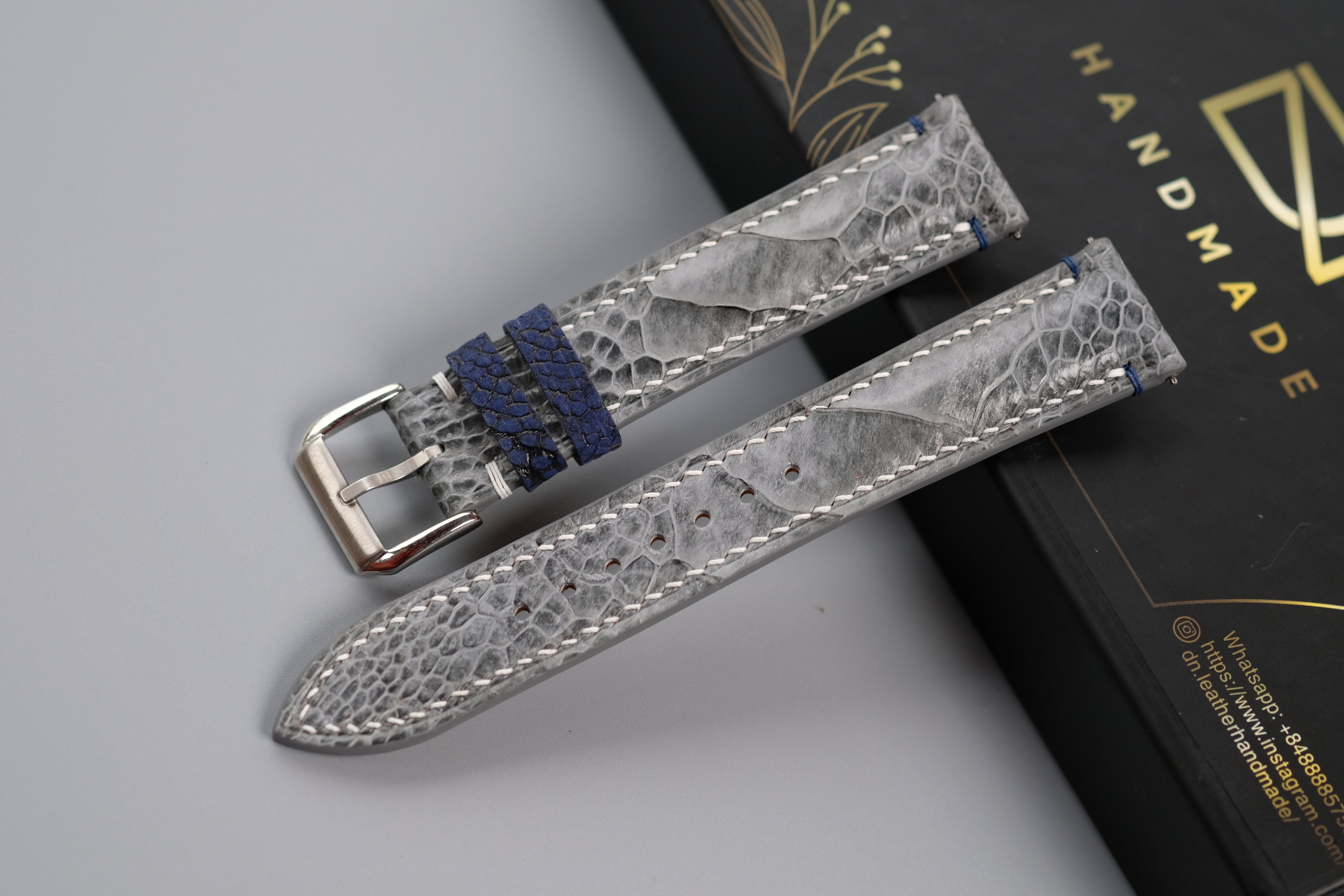 Gray Ostrich Leather Watch Strap – Custom Sizes 10mm to 26mm