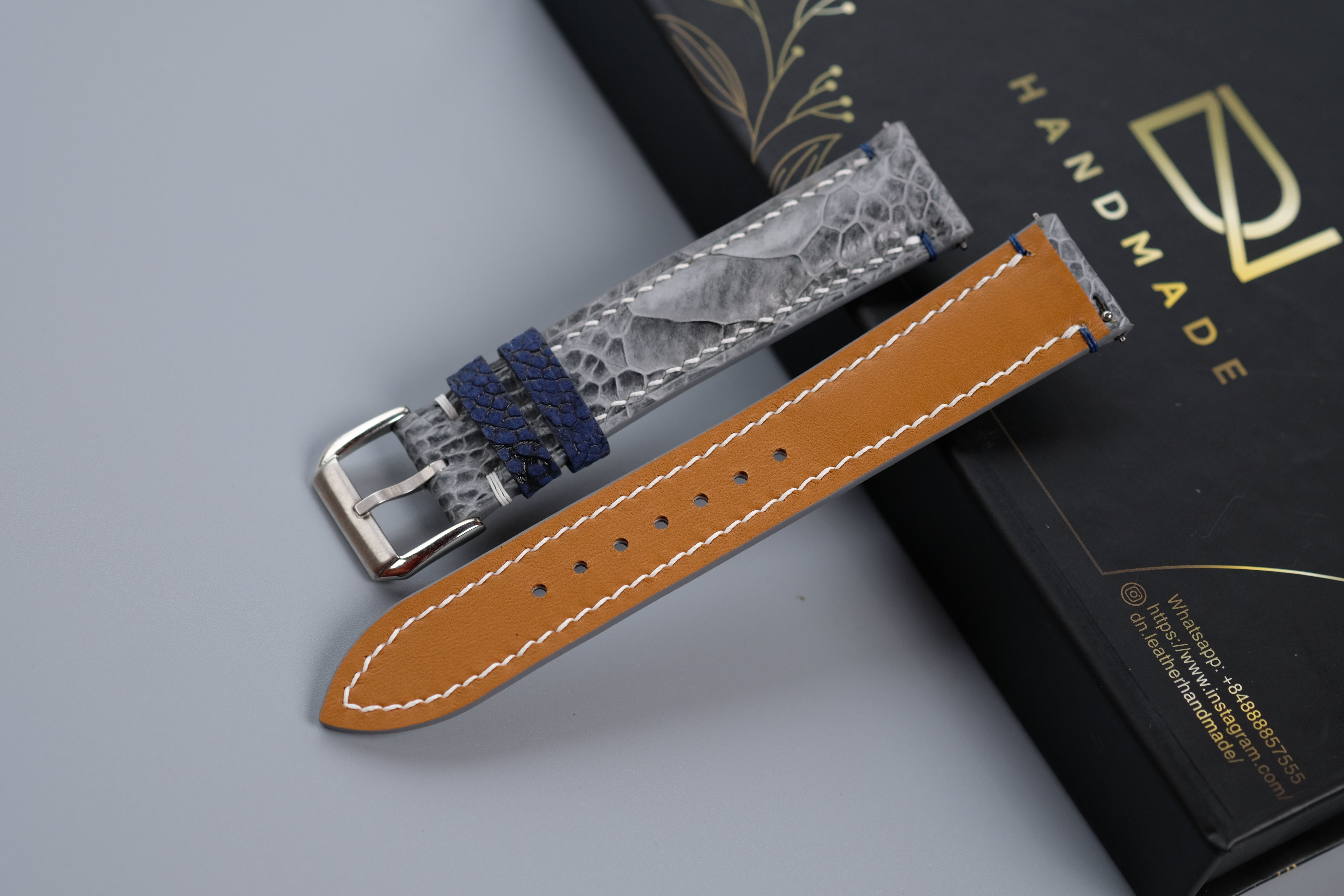 Gray Ostrich Leather Watch Strap – Custom Sizes 10mm to 26mm