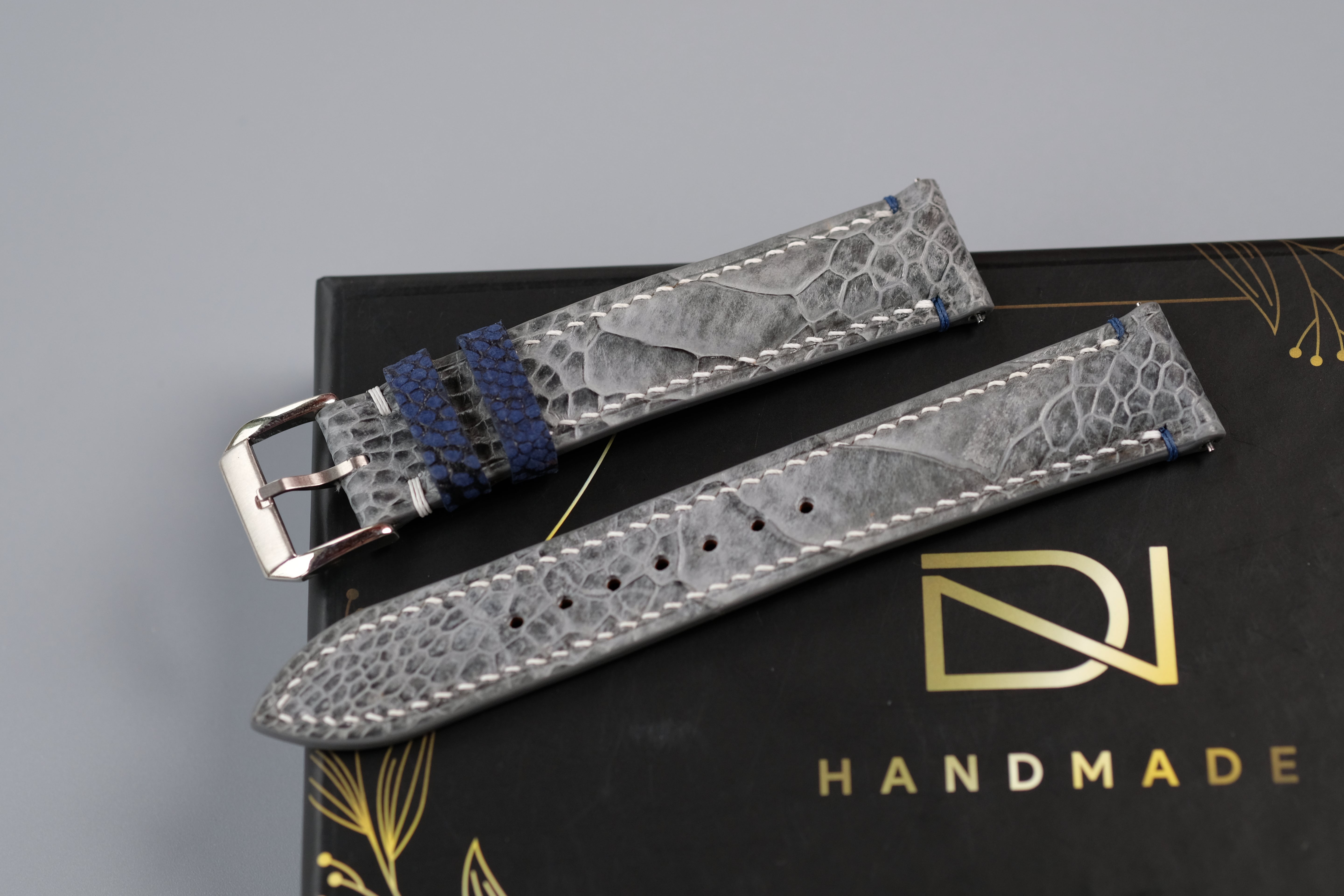 Gray Ostrich Leather Watch Strap – Custom Sizes 10mm to 26mm