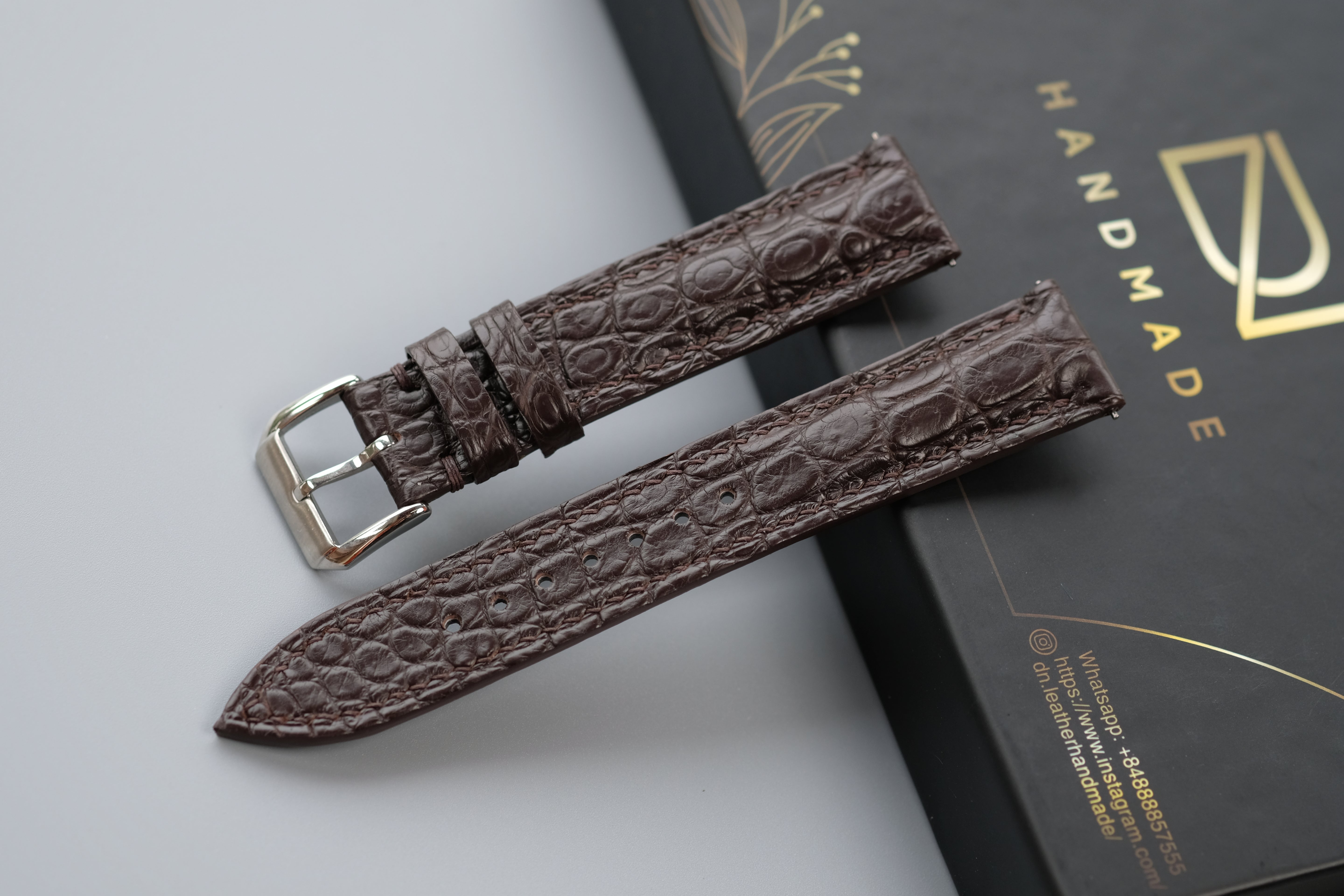 Brown Crocodile Leather Watch Strap – Custom Sizes 10mm to 26mm