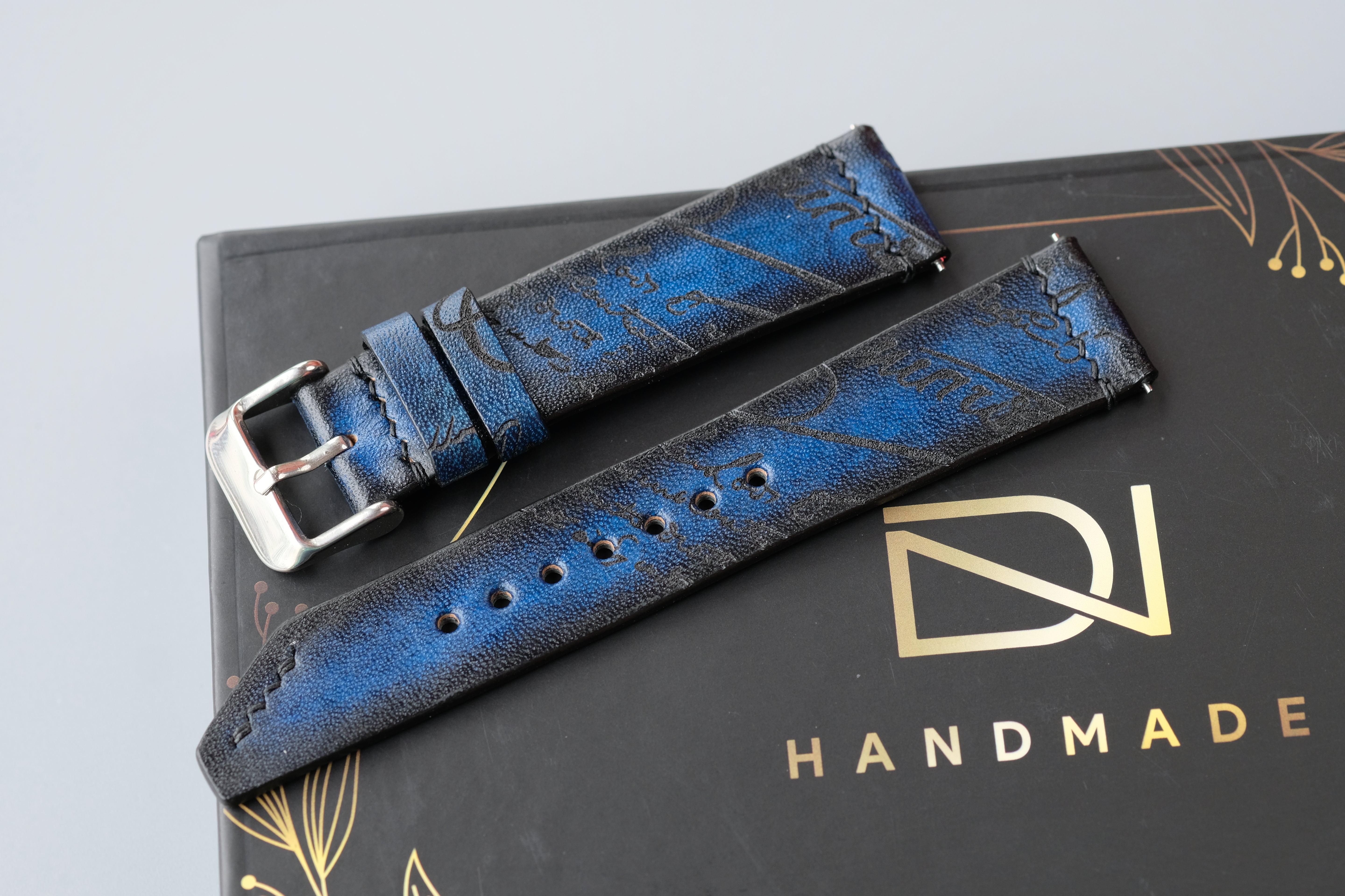 Blue Veg-Tan Leather Watch Strap – Custom Sizes 10mm to 26mm