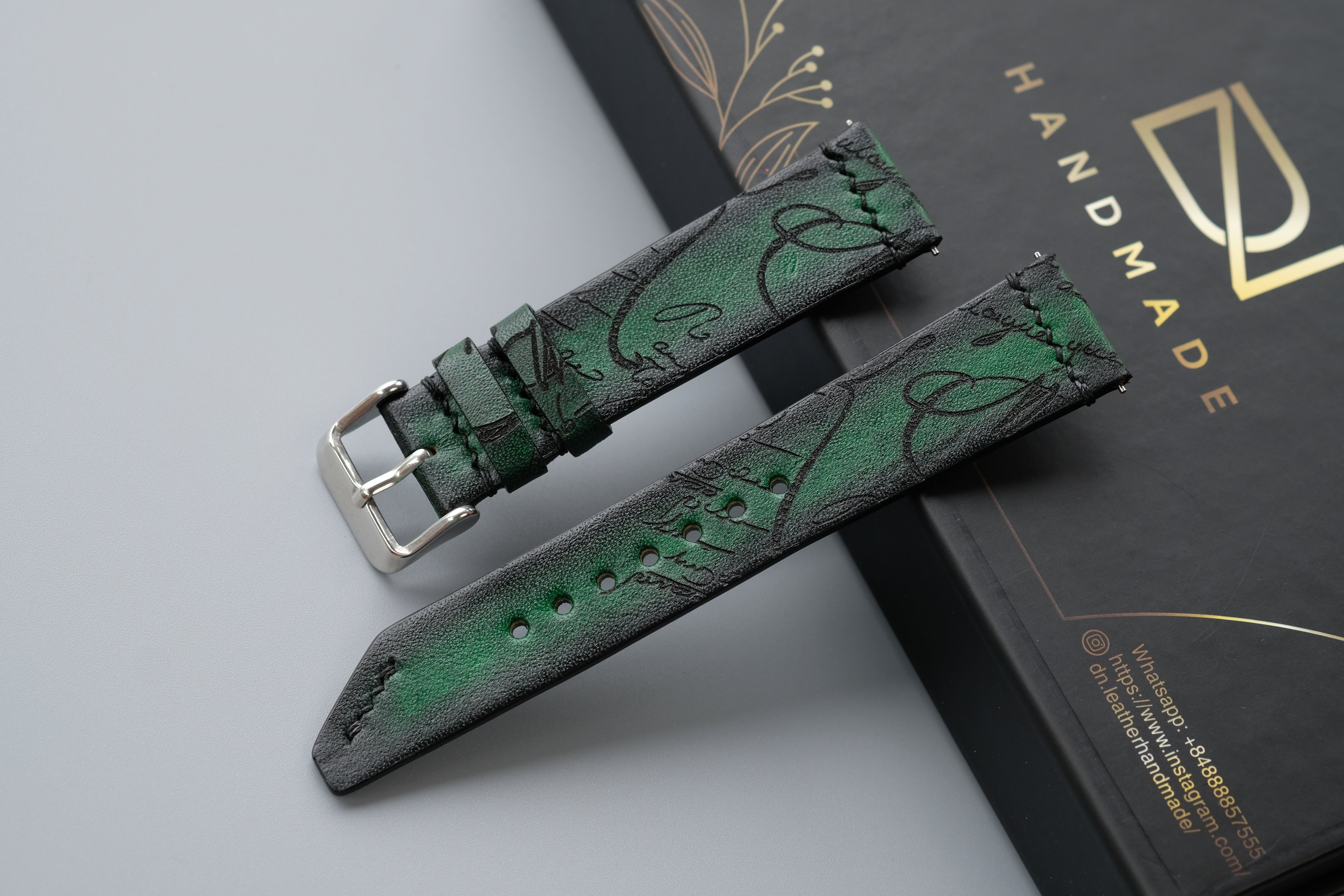 Green Veg-Tan Leather Watch Strap – Custom Sizes 10mm to 26mm
