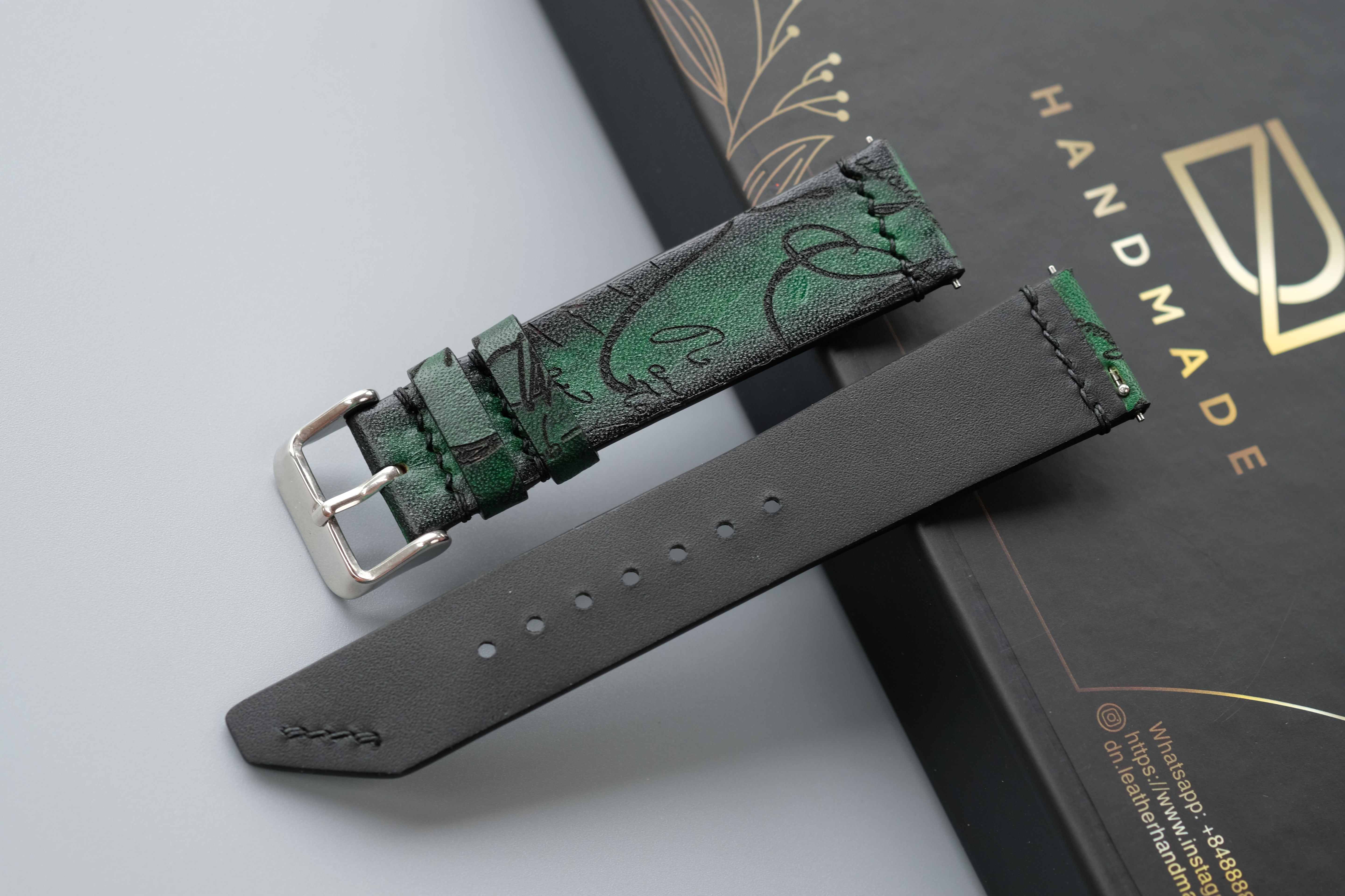 Green Veg-Tan Leather Watch Strap – Custom Sizes 10mm to 26mm