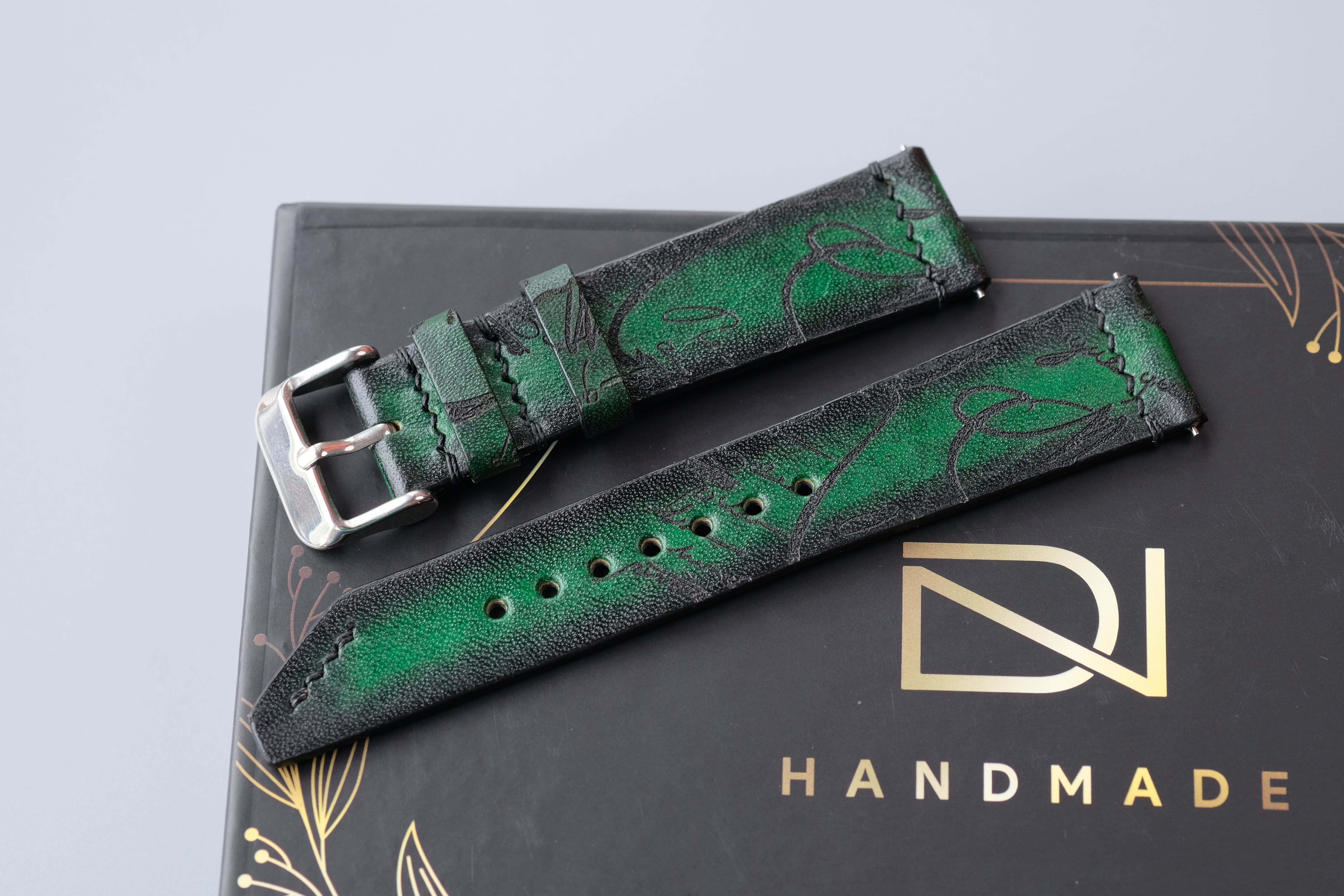 Green Veg-Tan Leather Watch Strap – Custom Sizes 10mm to 26mm