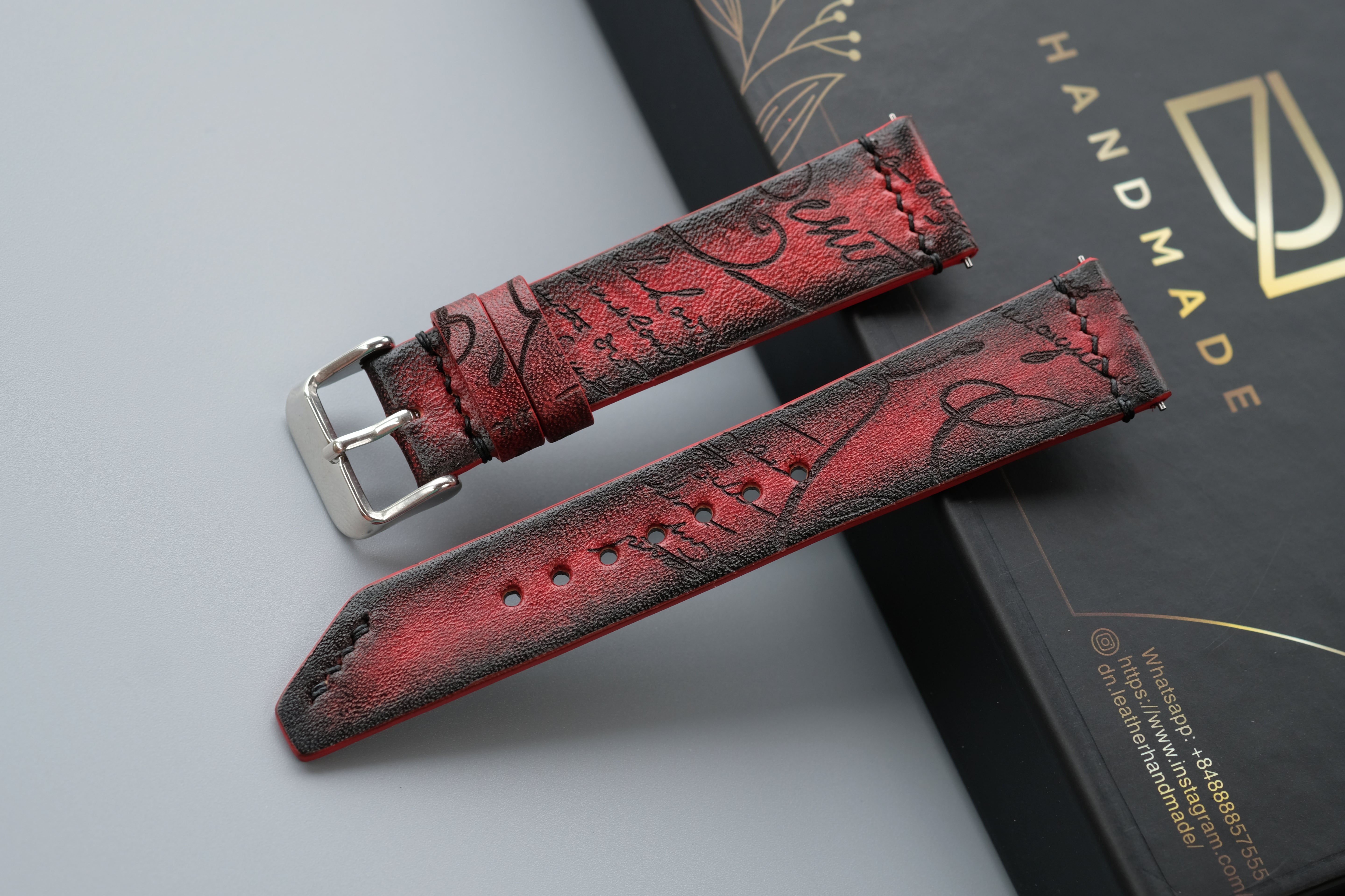 RED Veg-Tan Leather Watch Strap – Custom Sizes 10mm to 26mm