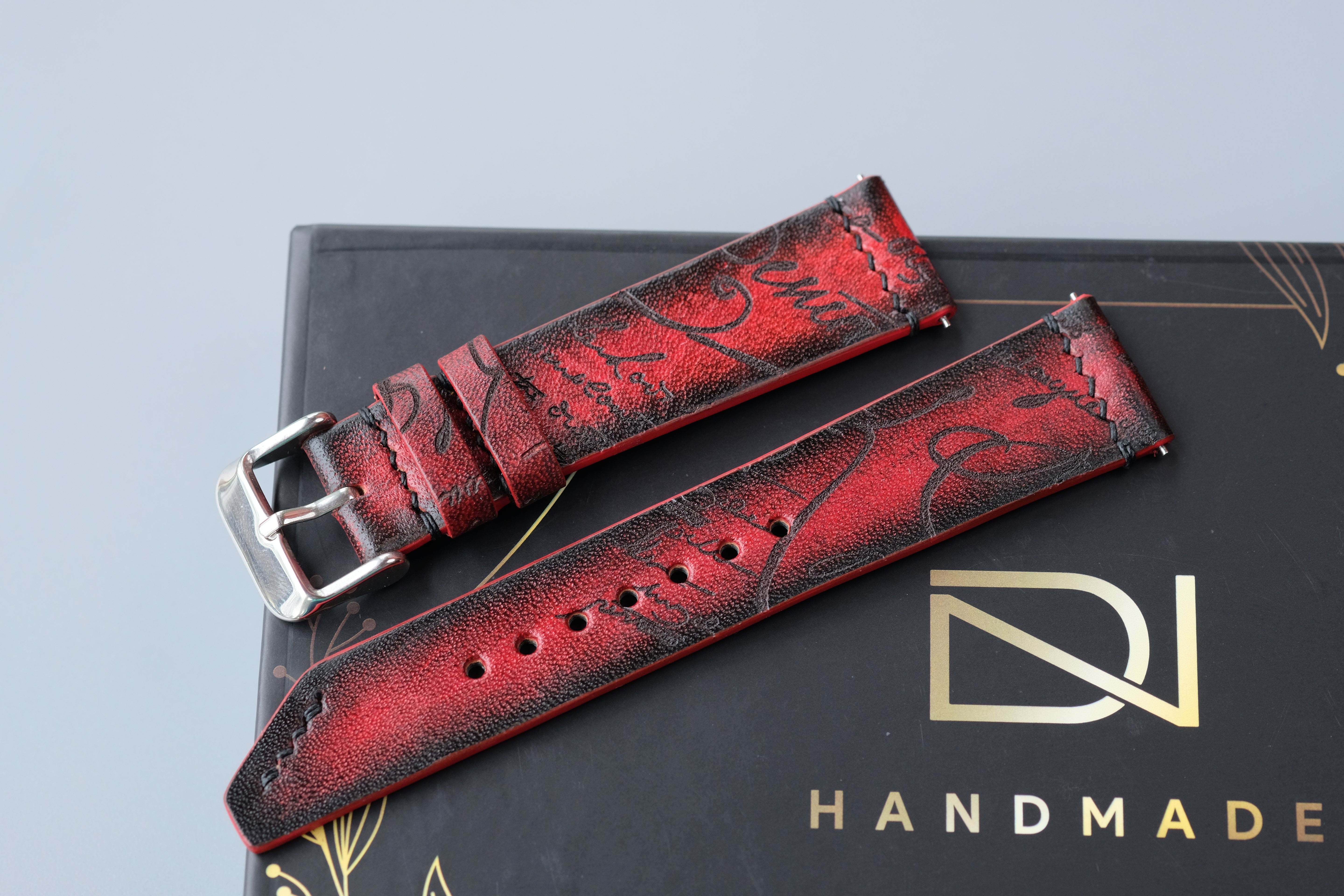 RED Veg-Tan Leather Watch Strap – Custom Sizes 10mm to 26mm