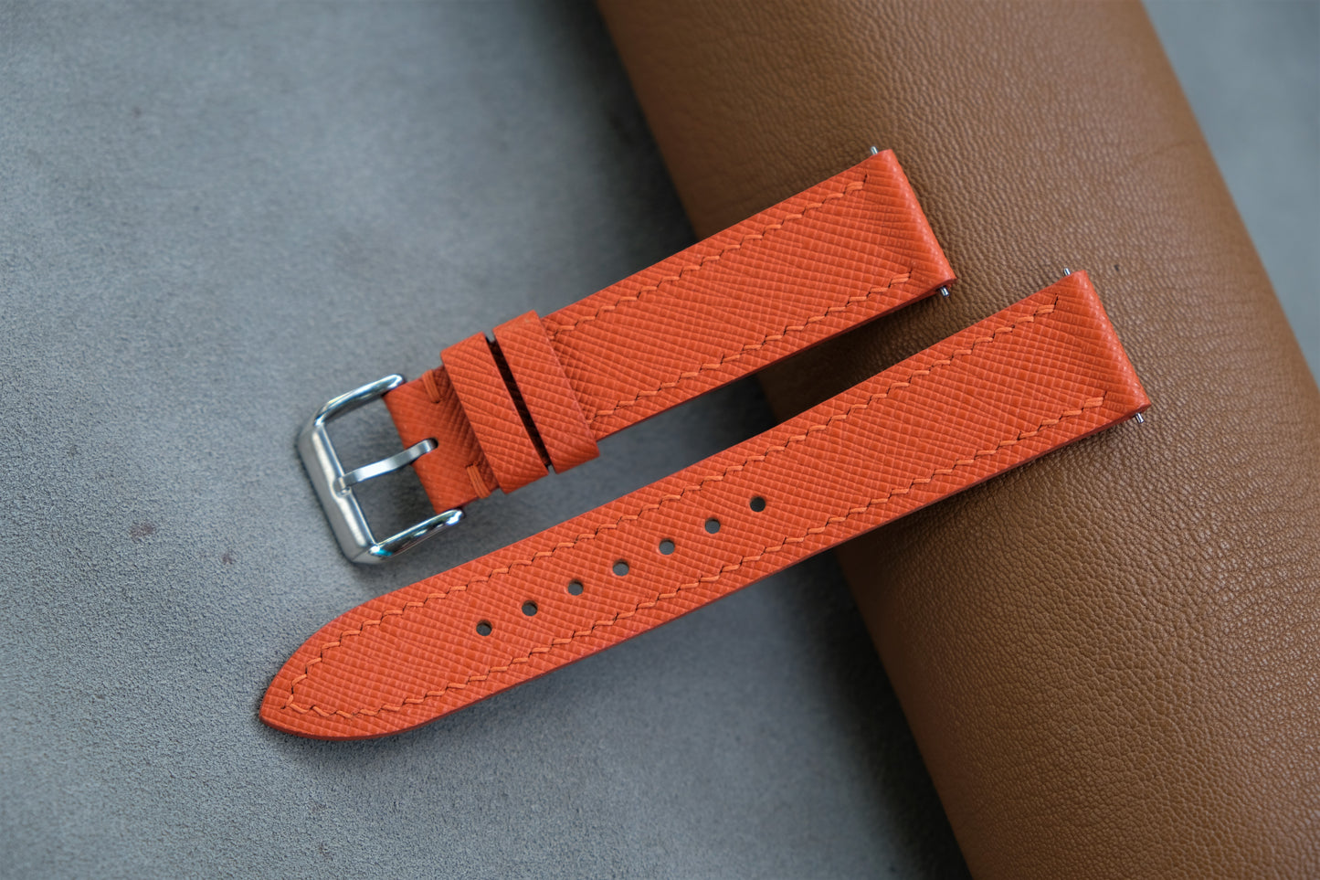 Orange Saffiano Leather Watch Strap